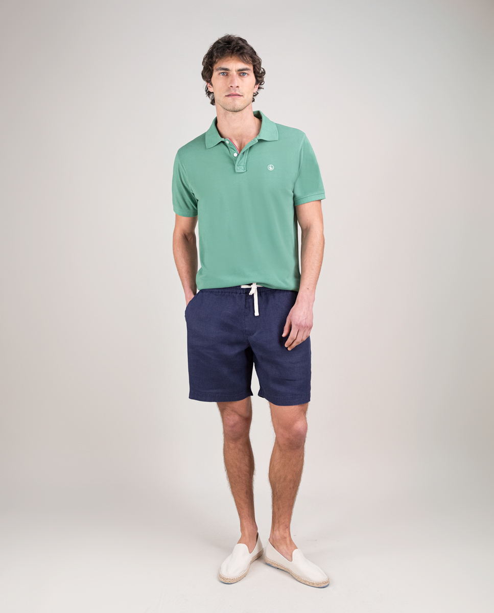 Garment Dyed Navy Linen Bermuda Shorts