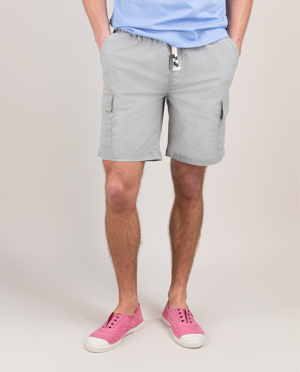 Stretchy Garment Dyed Grey Bermuda Cargo Shorts