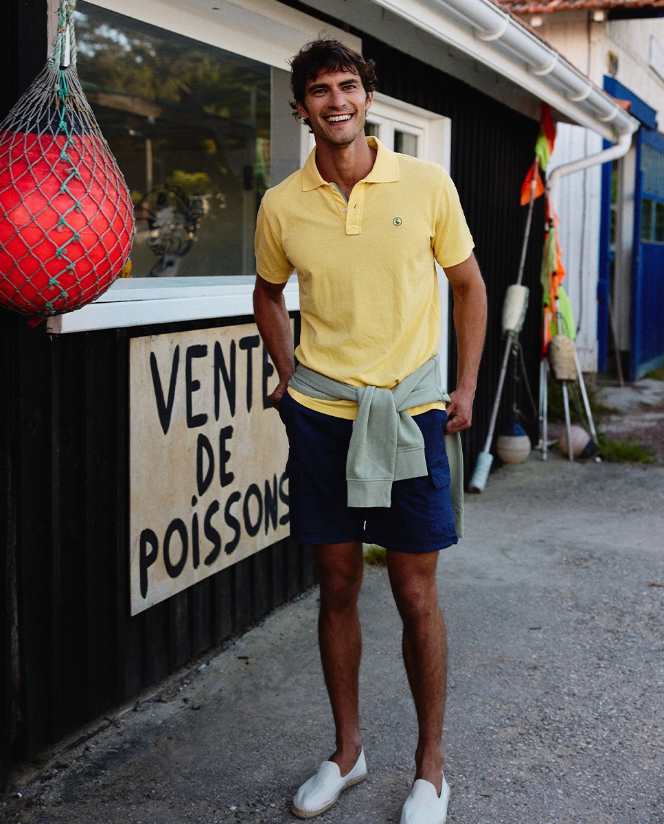 Stretchy Garment Dyed Navy Bermuda Cargo Shorts