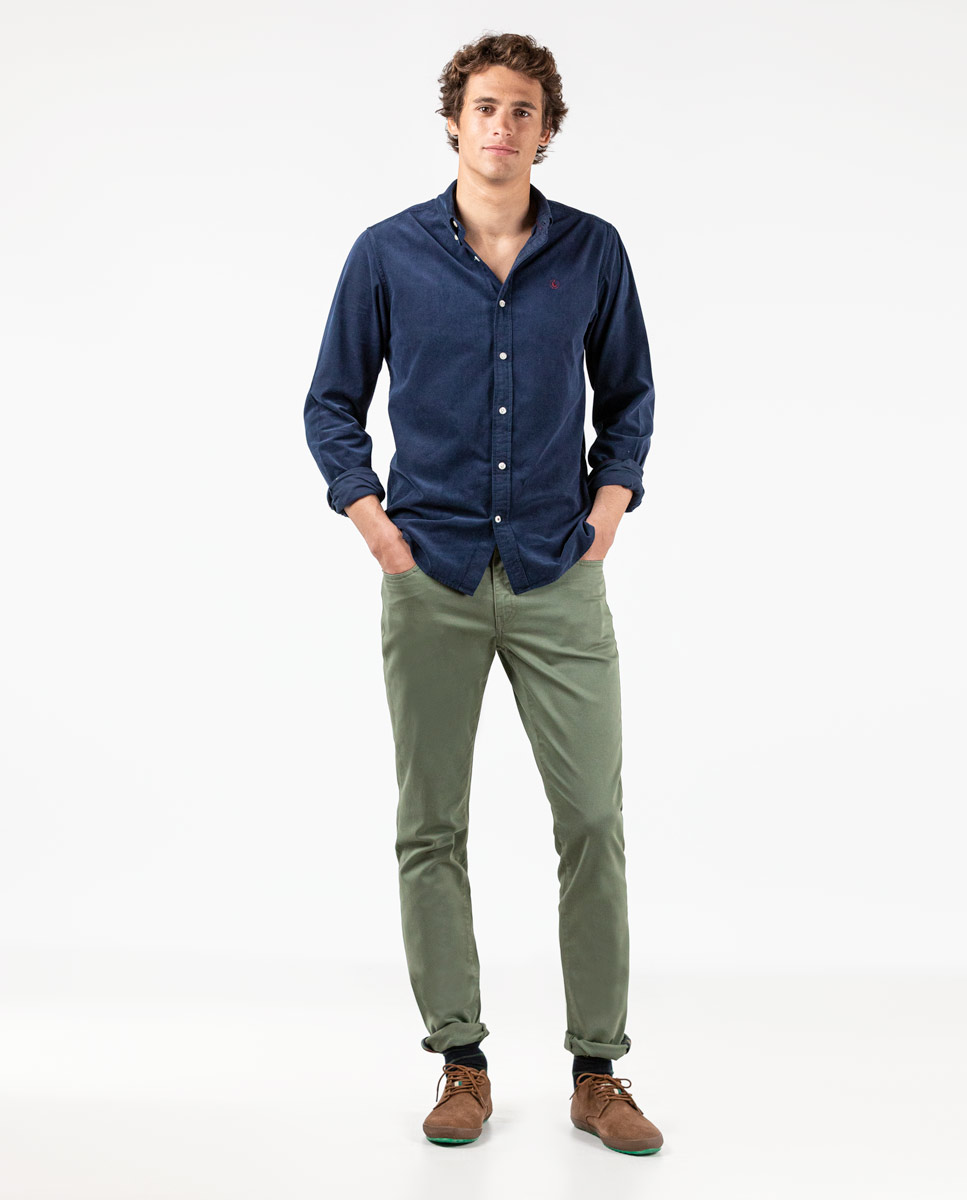 Basic Green Five-Pocket Trousers
