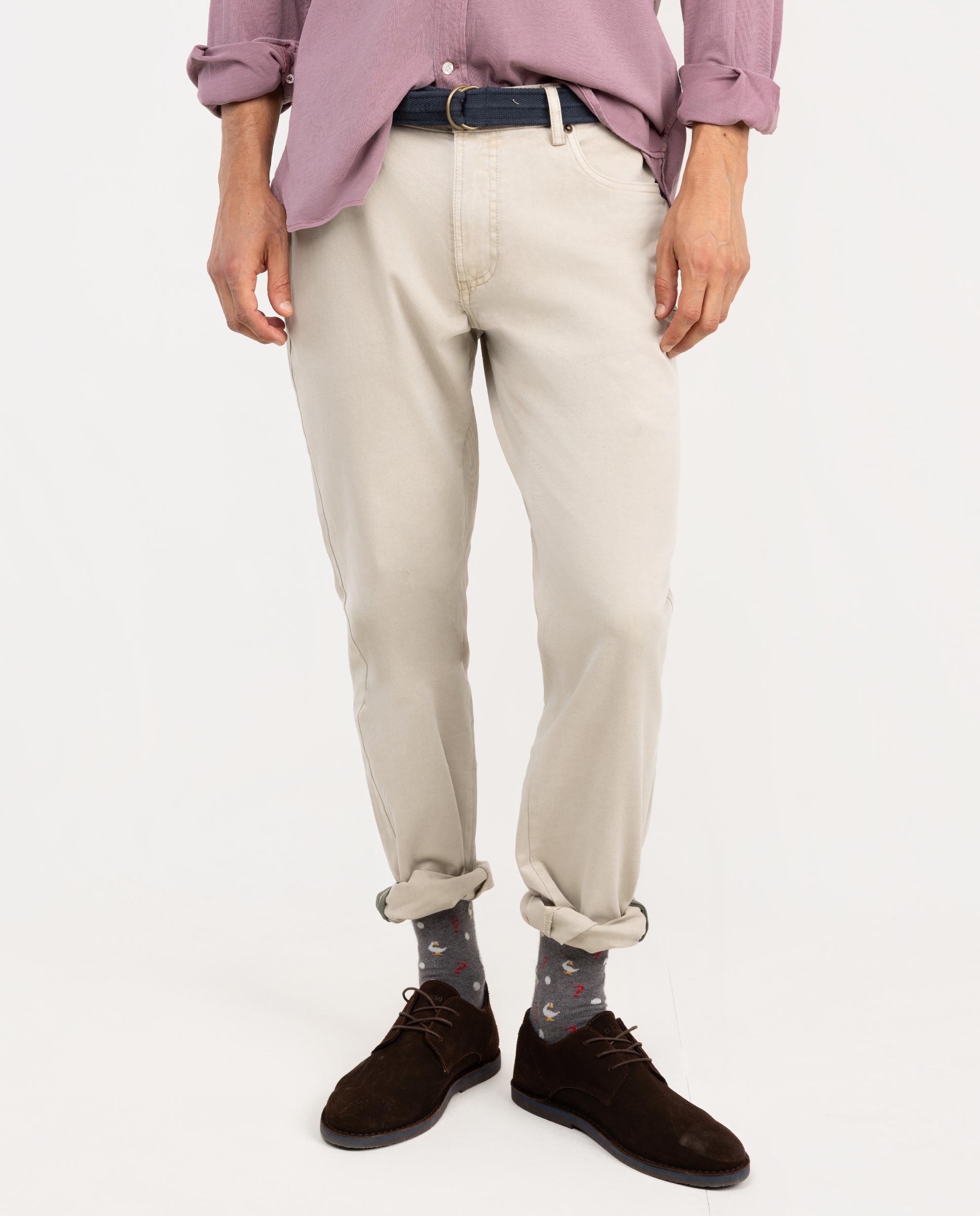 Pantalón 5 Bolsillos Beige Slim Fit