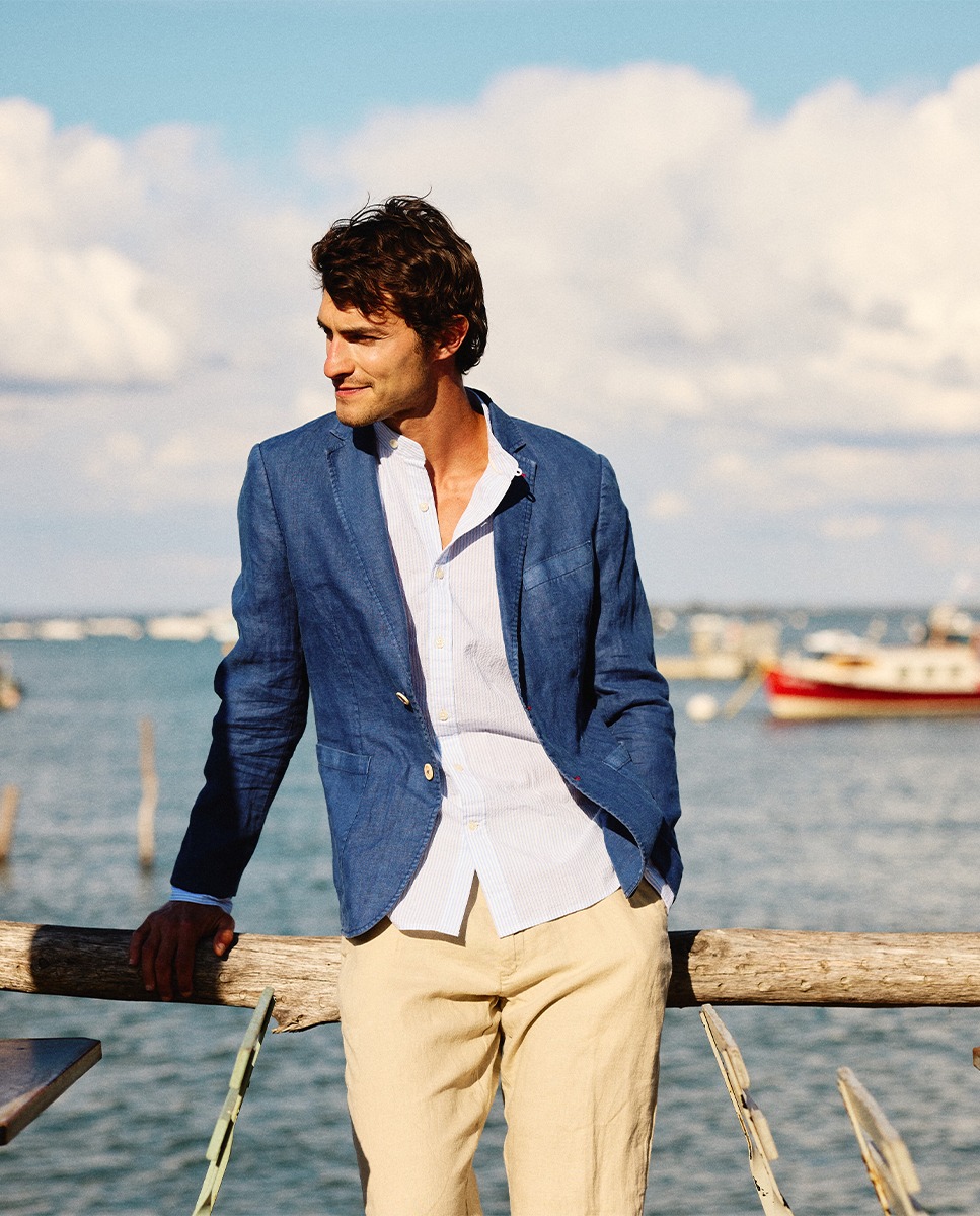 Veste Lin Teint Sur Pièce Marine