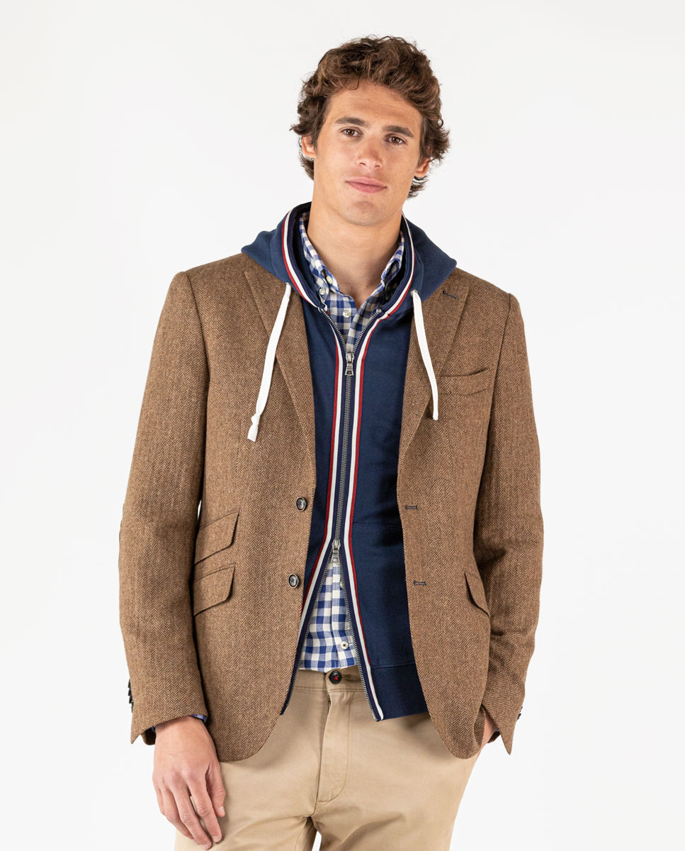 Camel Wool Herringbone Blazer