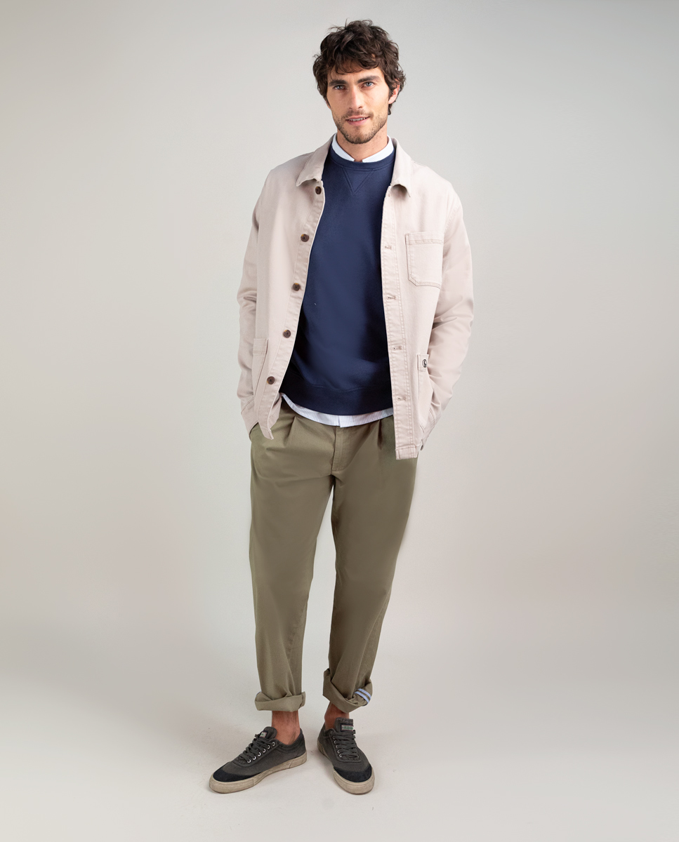 Garment Dyed Beige Cotton Overshirt