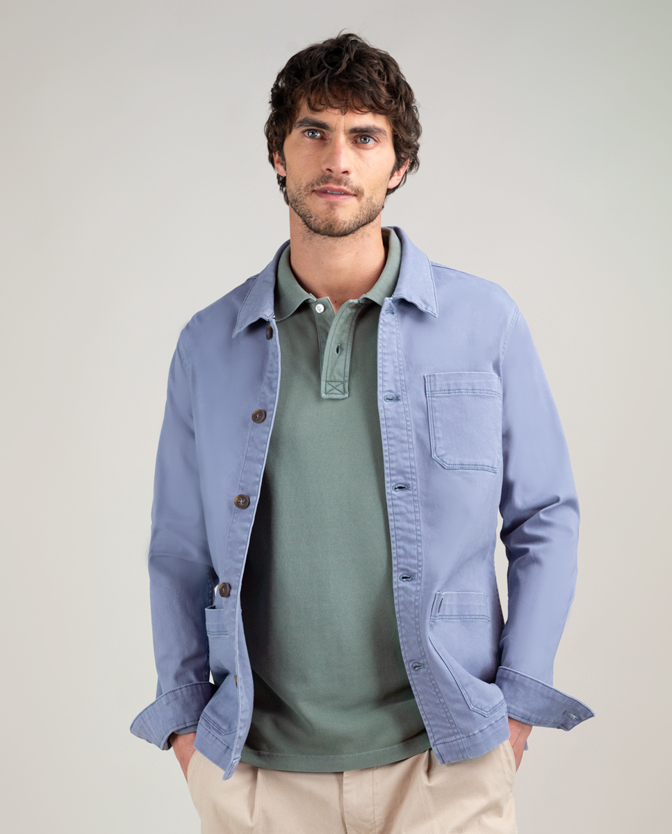Garment Dyed Blue Cotton Overshirt