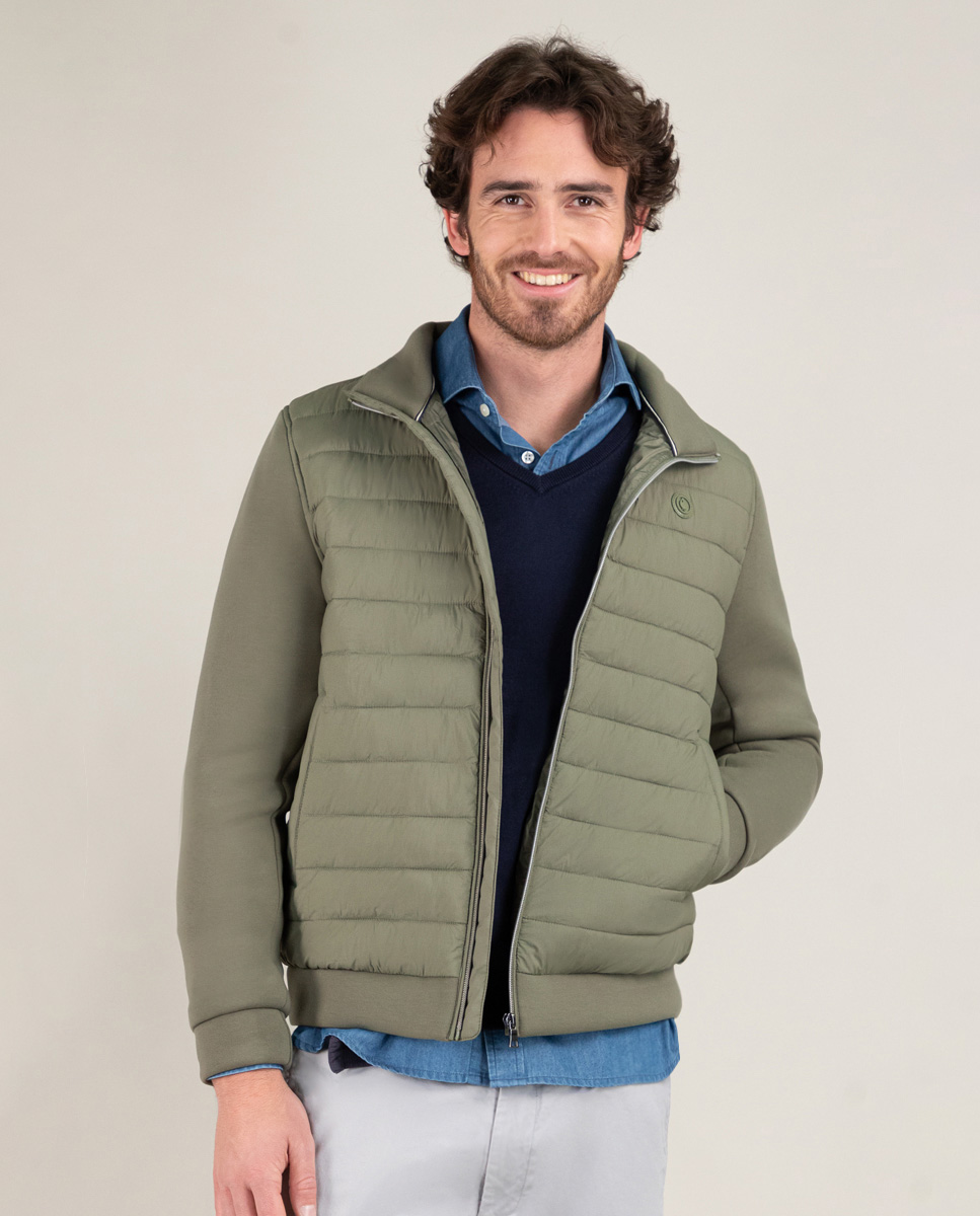 Green Quilted Jacket W Knitted Sleeves