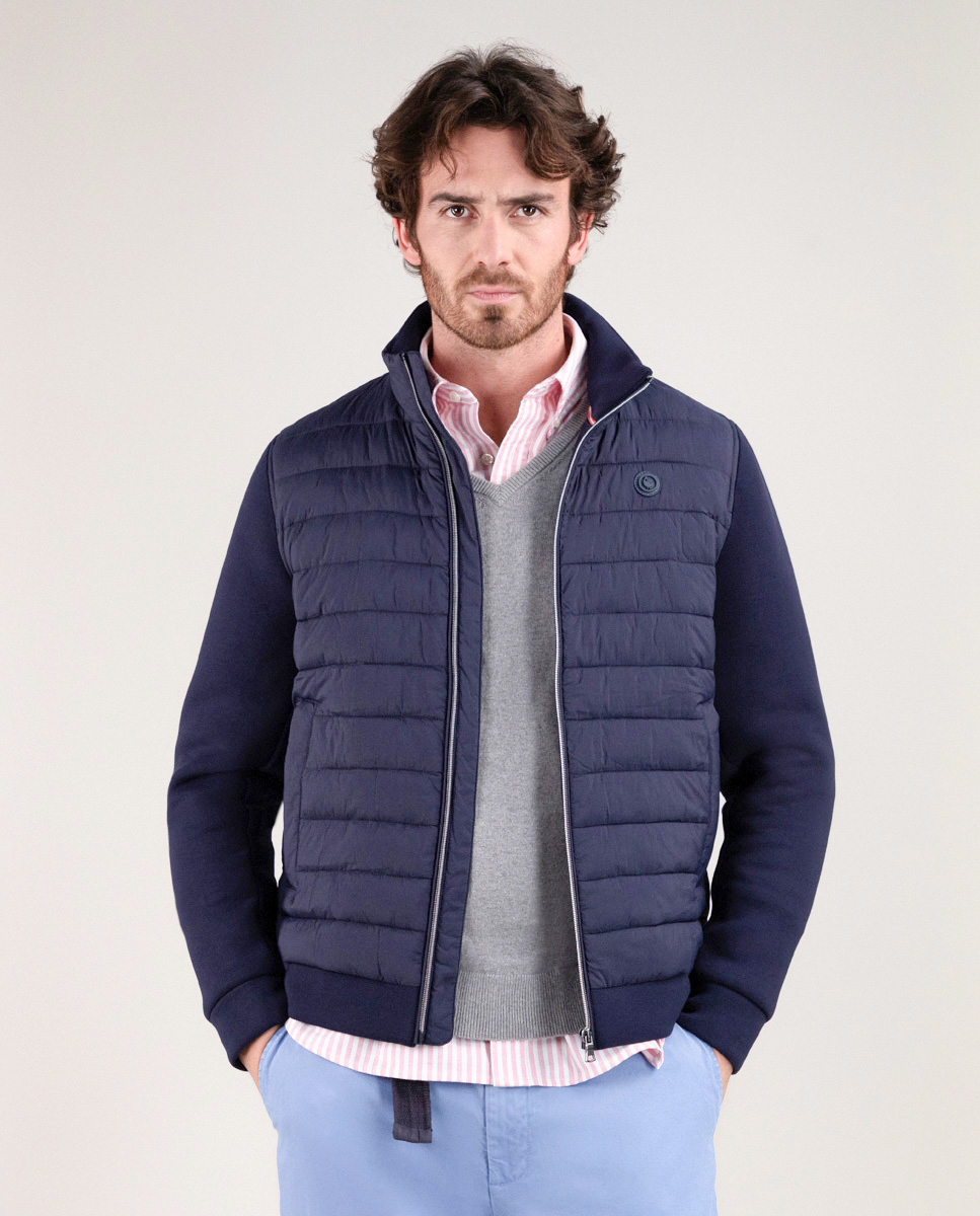 Navy Quilted Jacket W Knitted Sleeves