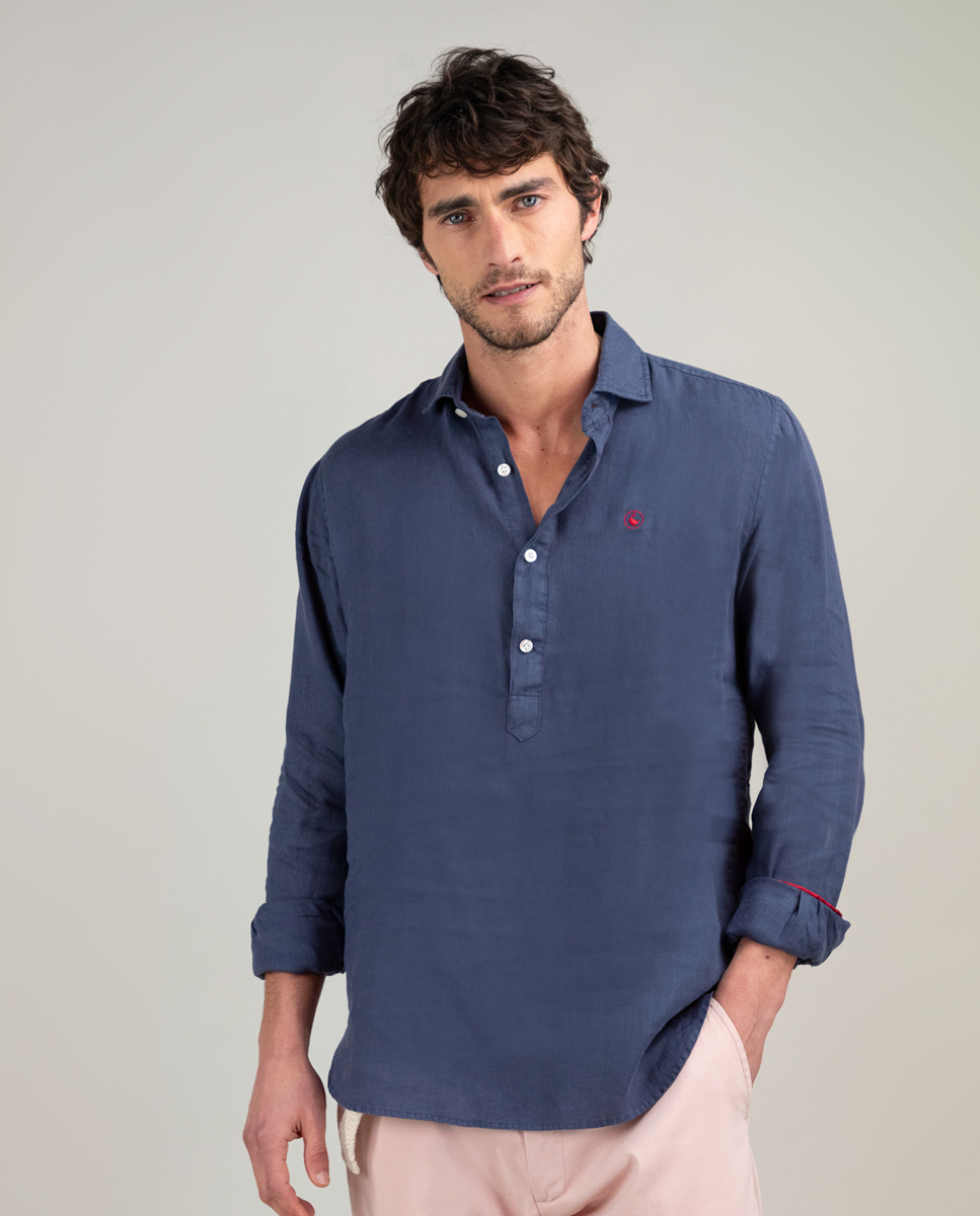 Camisa Polera Lino Marino