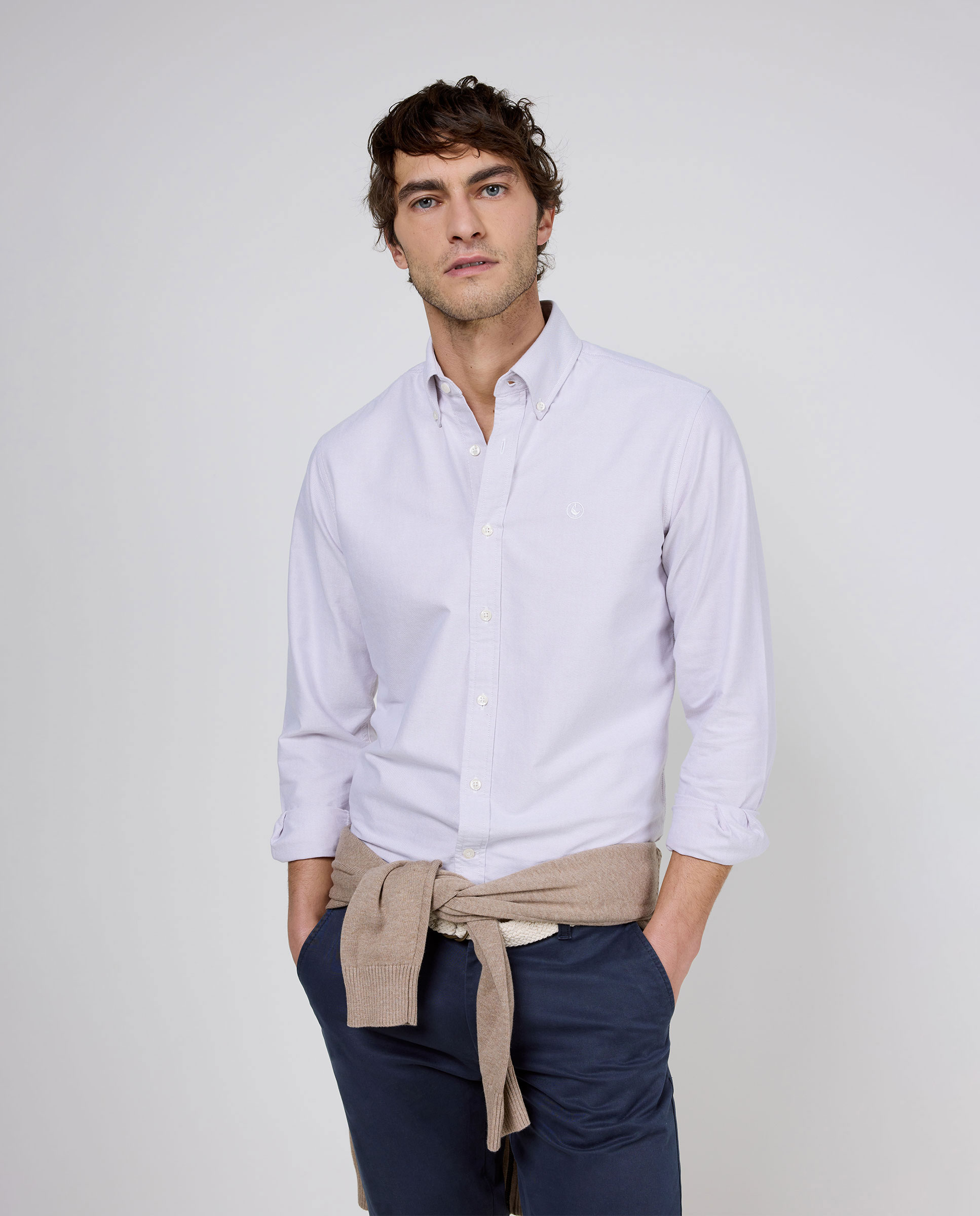 Camisa Oxford rosa escuro lisa
