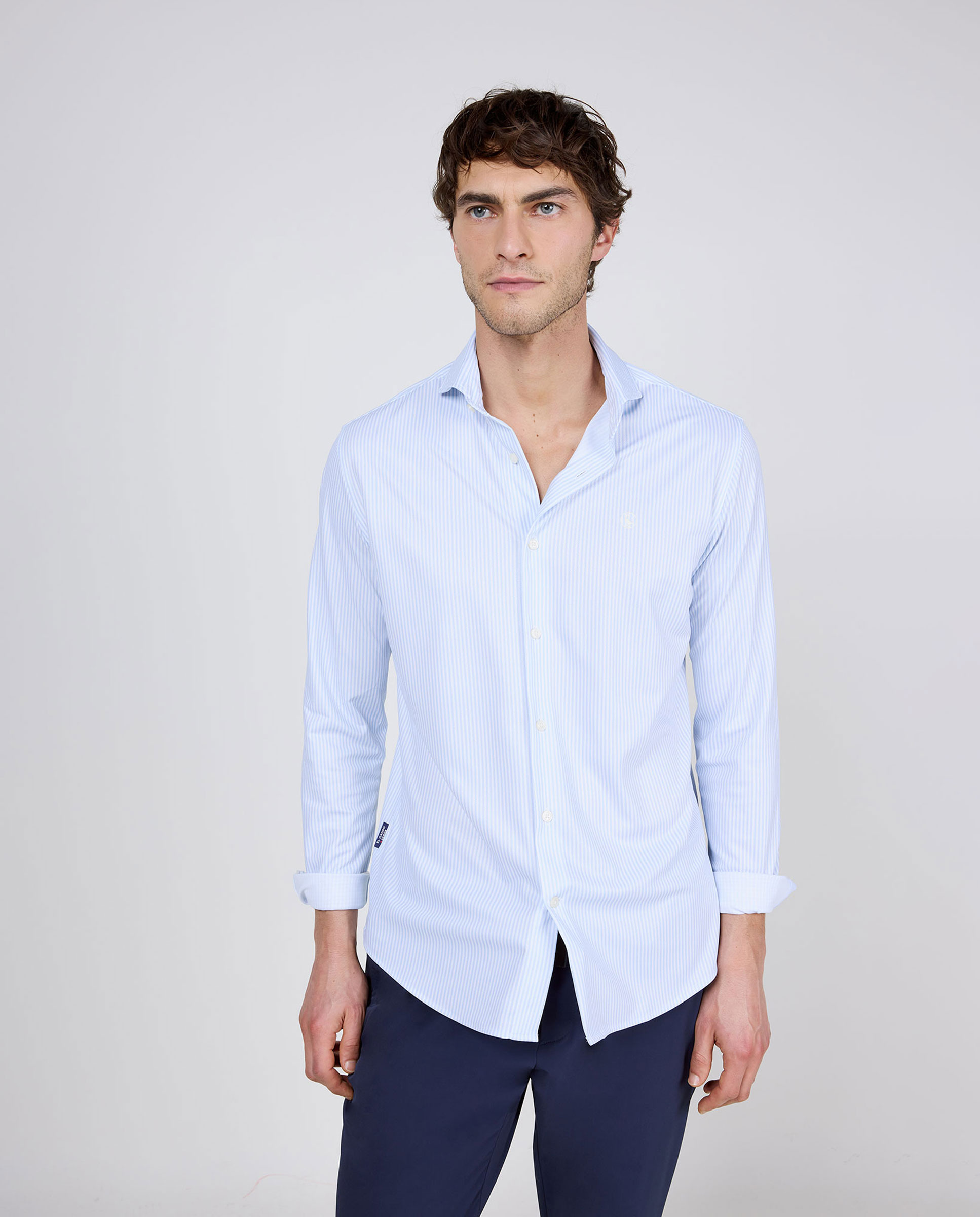 Camisa Sépia com Listras Azul Yale