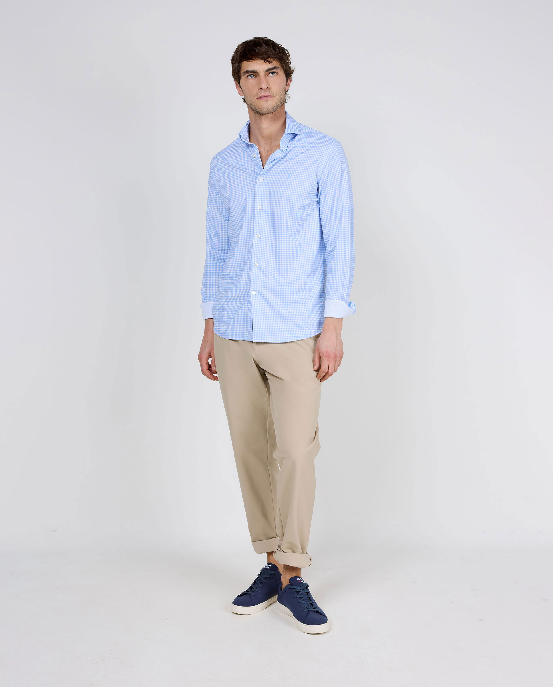 Camisa sépia xadrez vichy azul