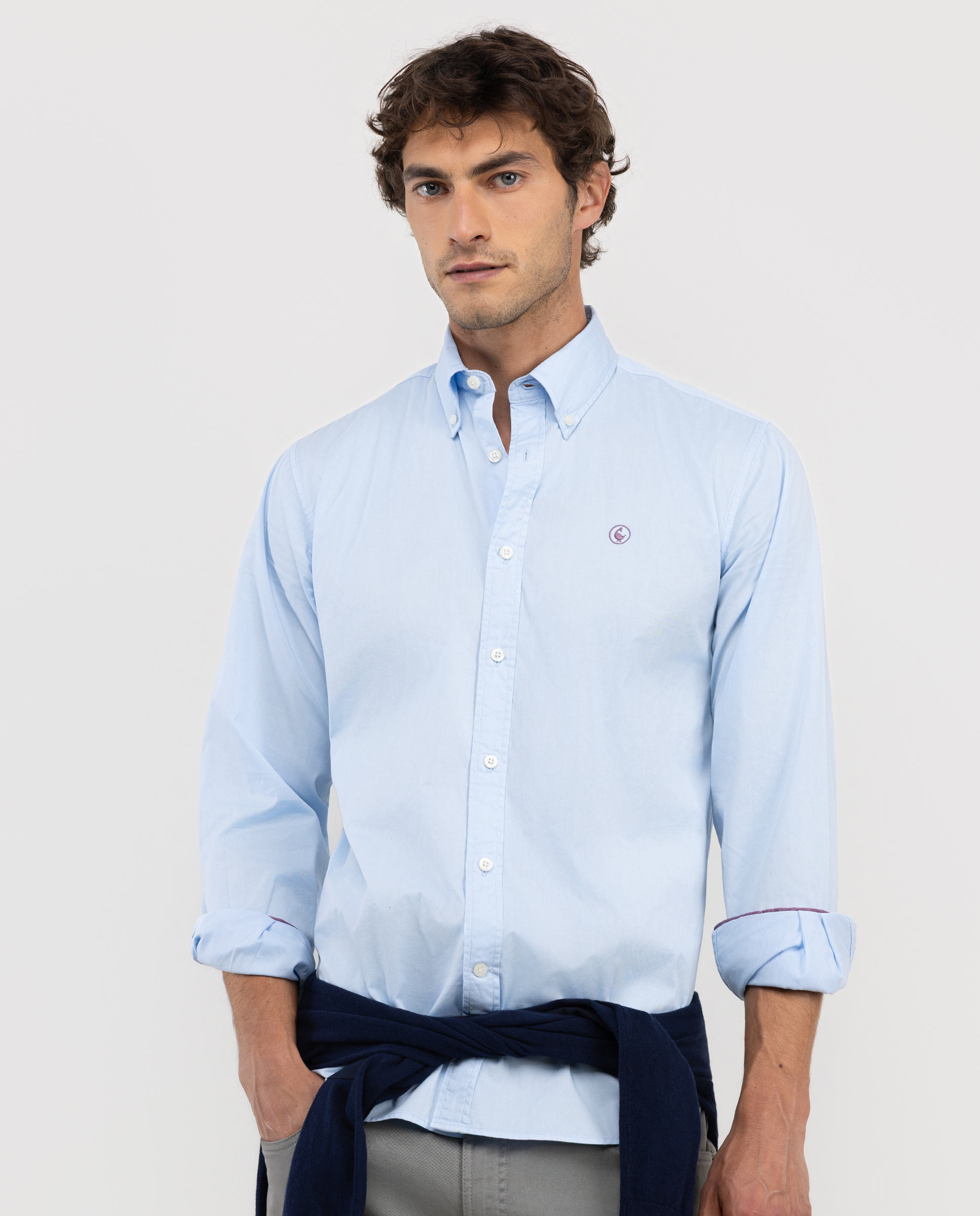 Camisa Garment Dyed Algodón Celeste