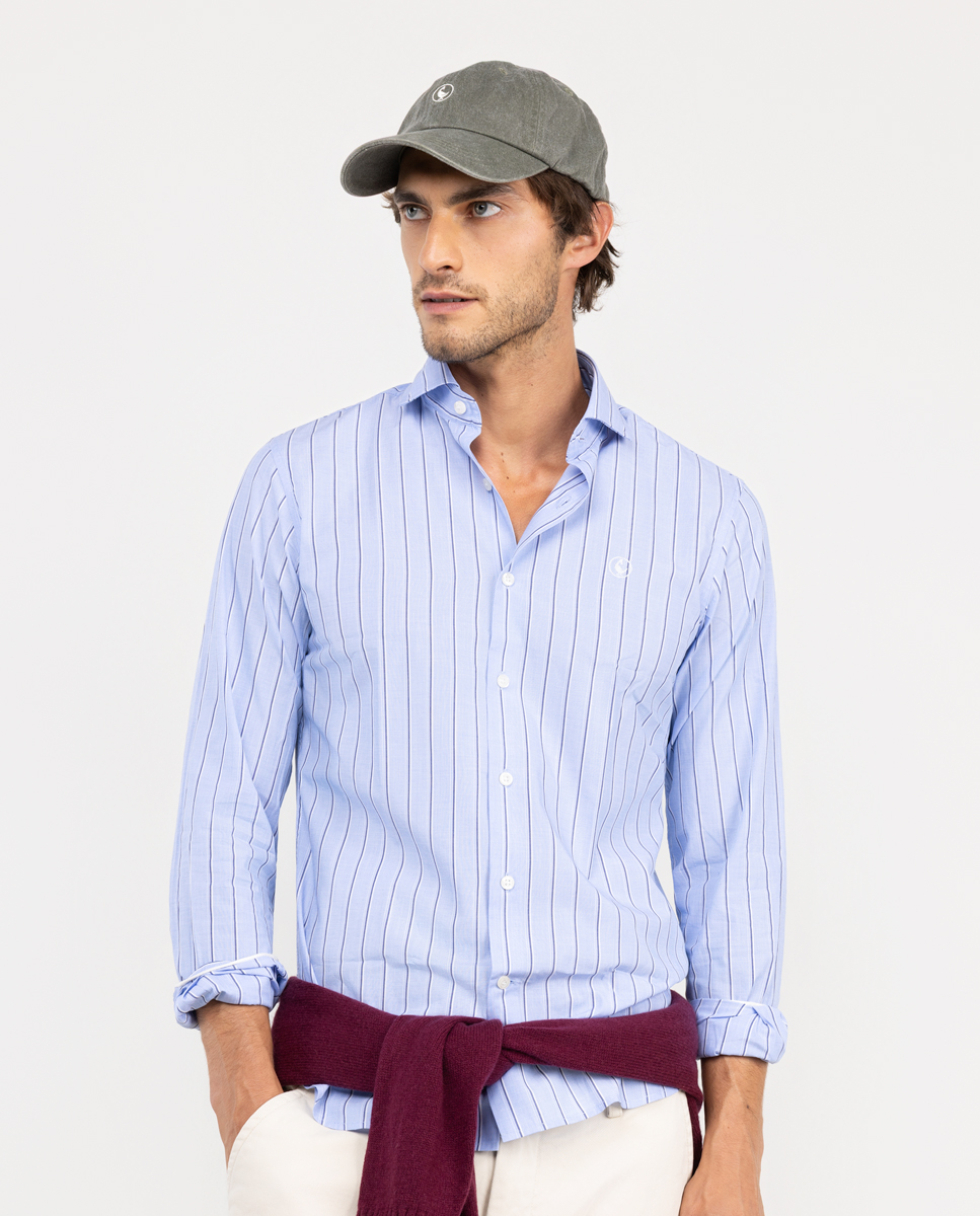 Light Blue Back to Work Poplin Shirt W Blue Stripe