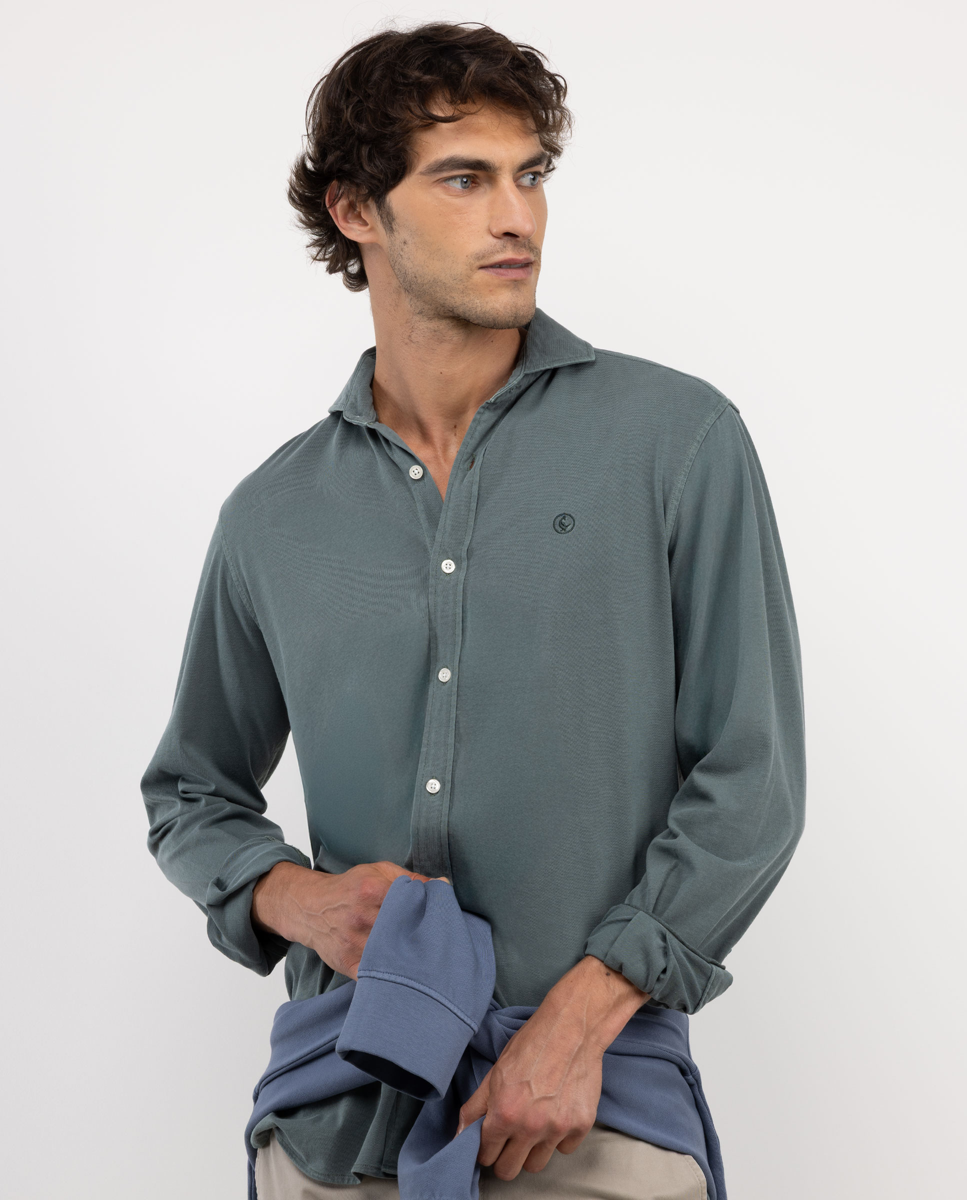 Dark Green Cotton Knit Shirt