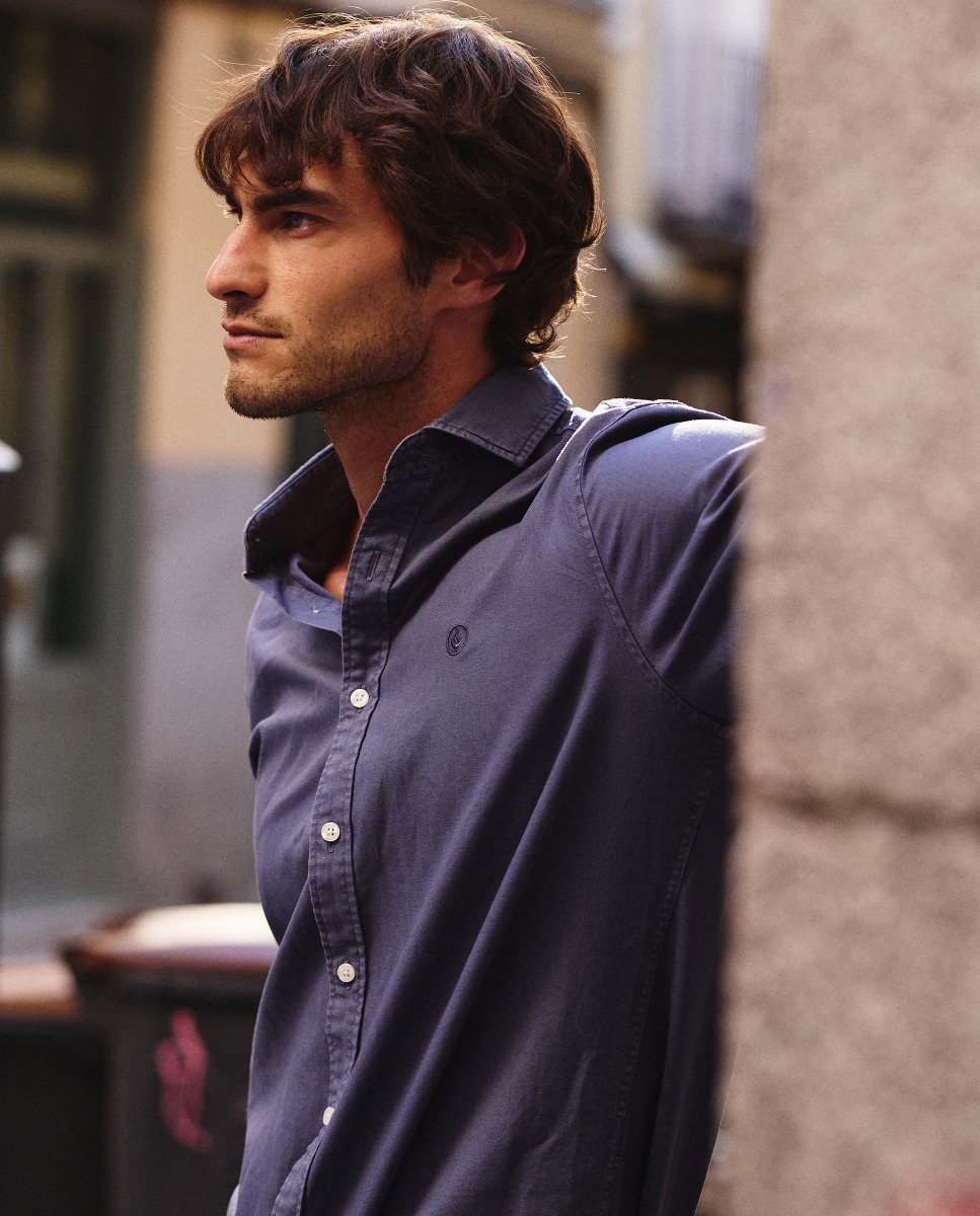 Camisa Algodón Lino Marino