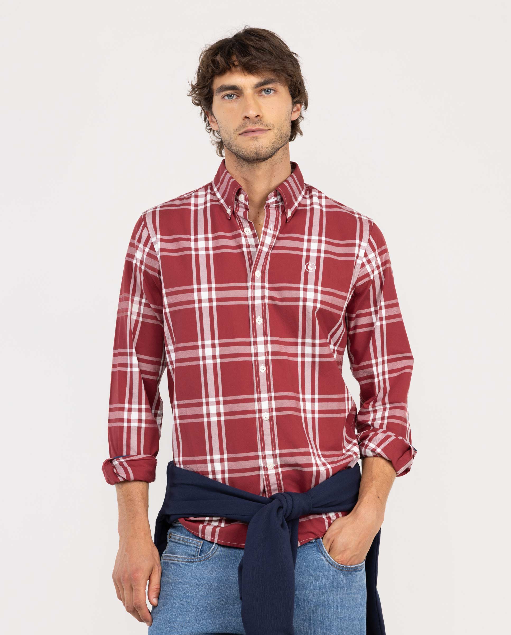 Camisa Cuadro Tartán Algodón Rojo