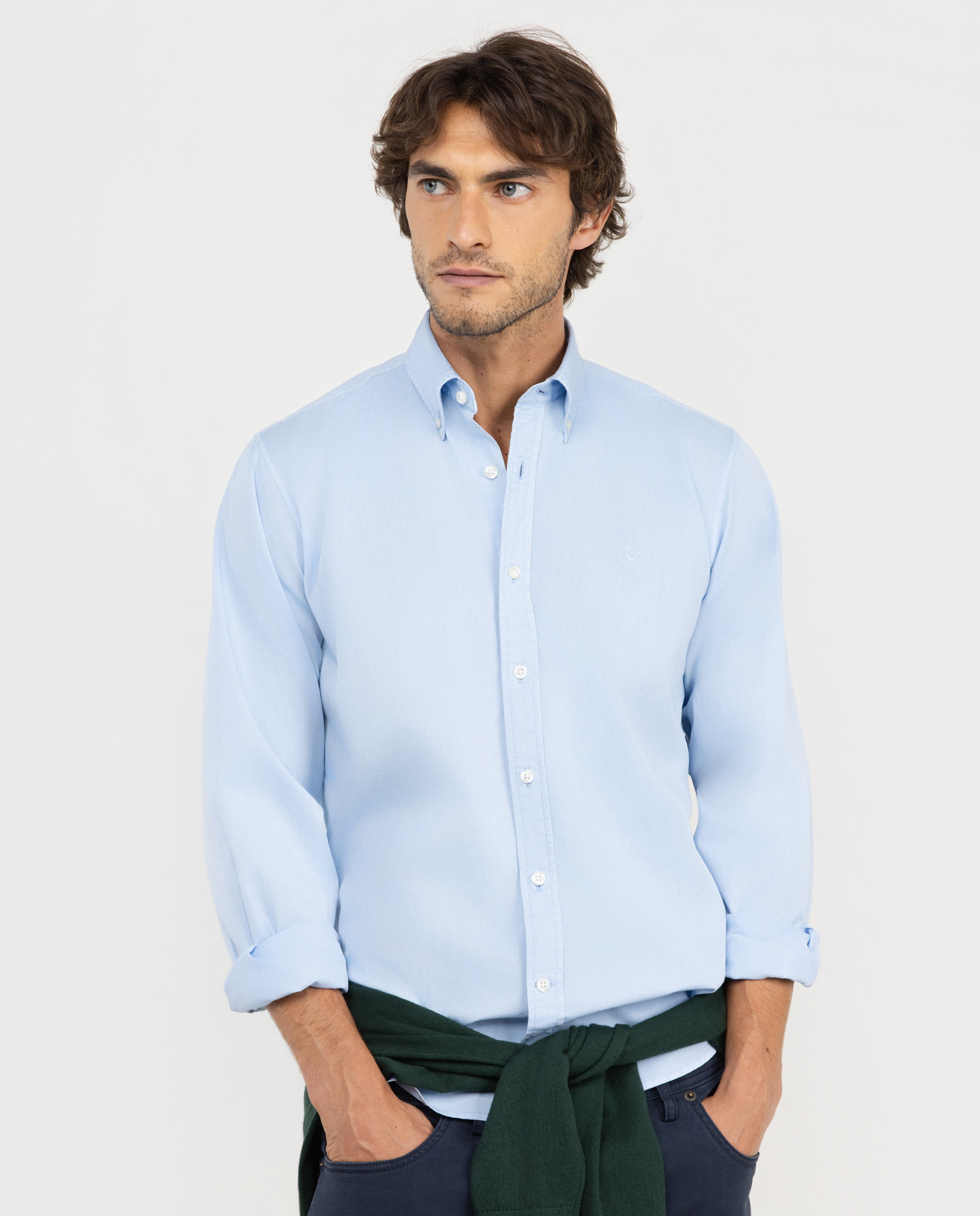 Camisa Twill Garment Dyed Celeste