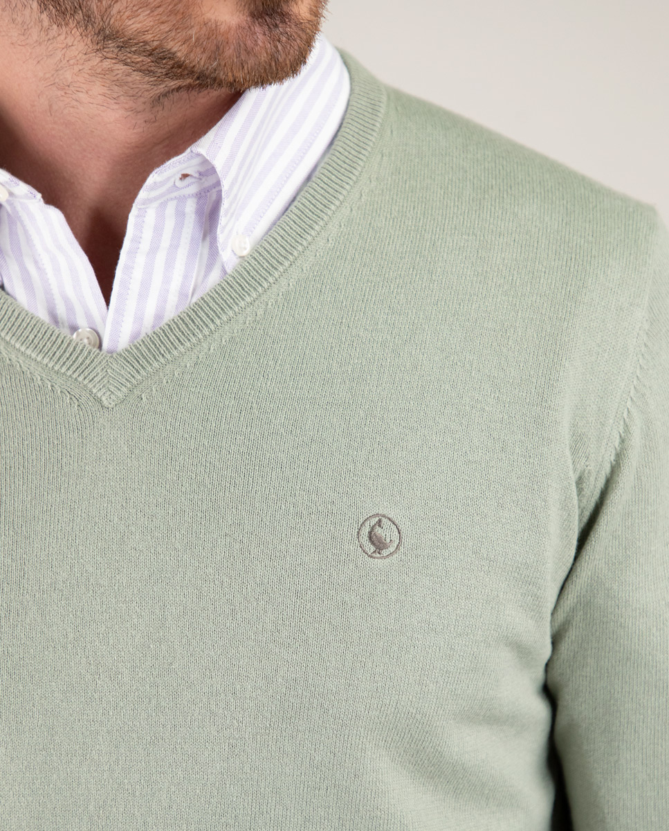 Light Green V-Neck Jumper W Elbow Patches