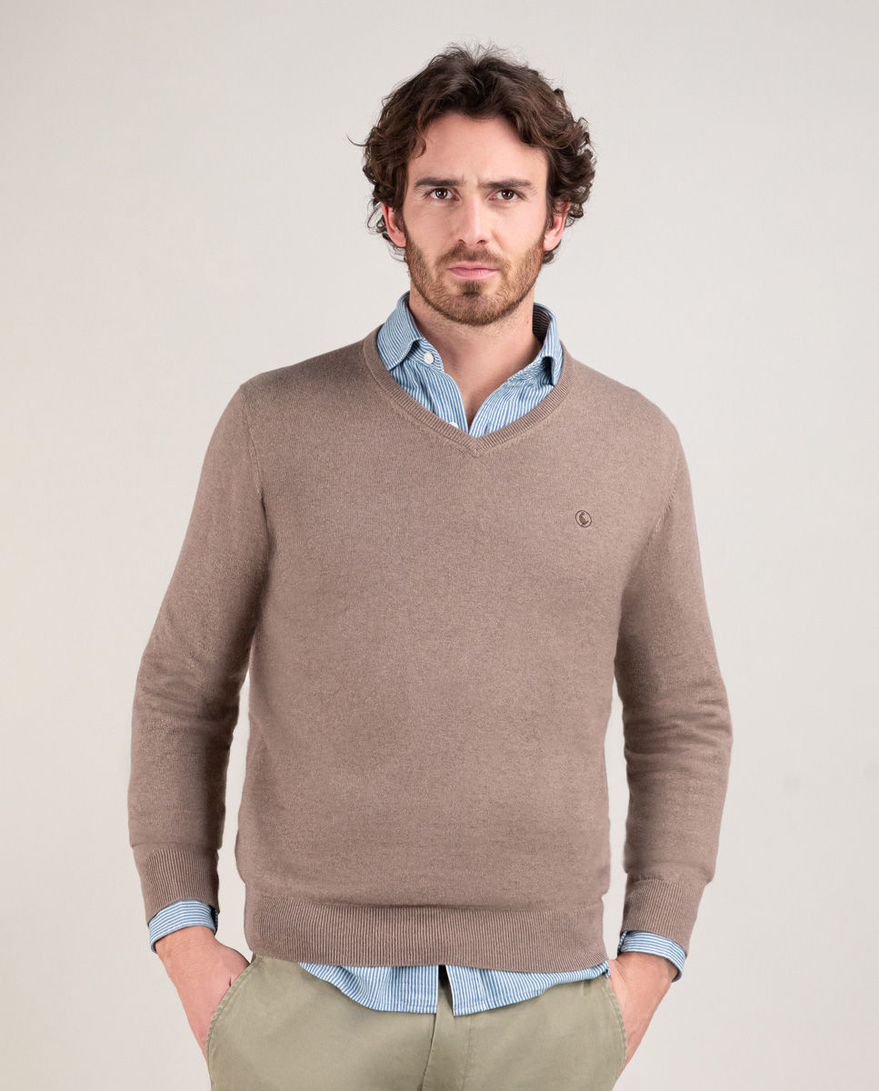 Polka Dot V-Neck Jumper W Elbow Patches