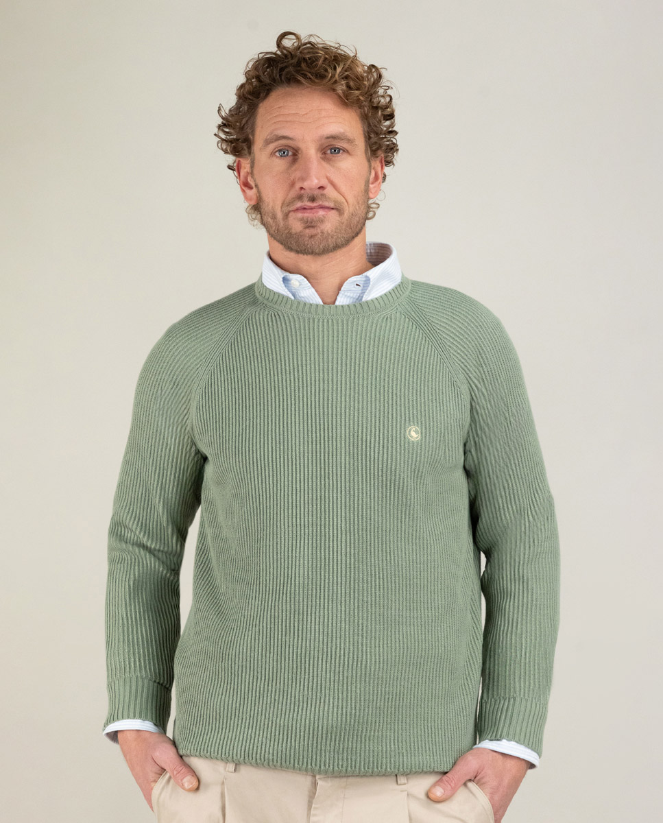 Green Fisherman s Rib Jumper