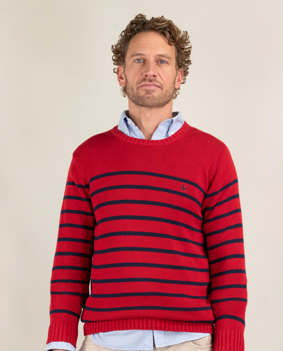 Red Jumper W Navy Stripes