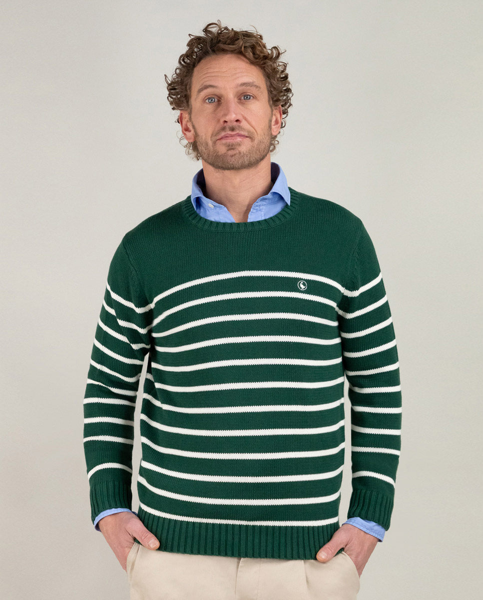 Green Jumper W Cream Stripes