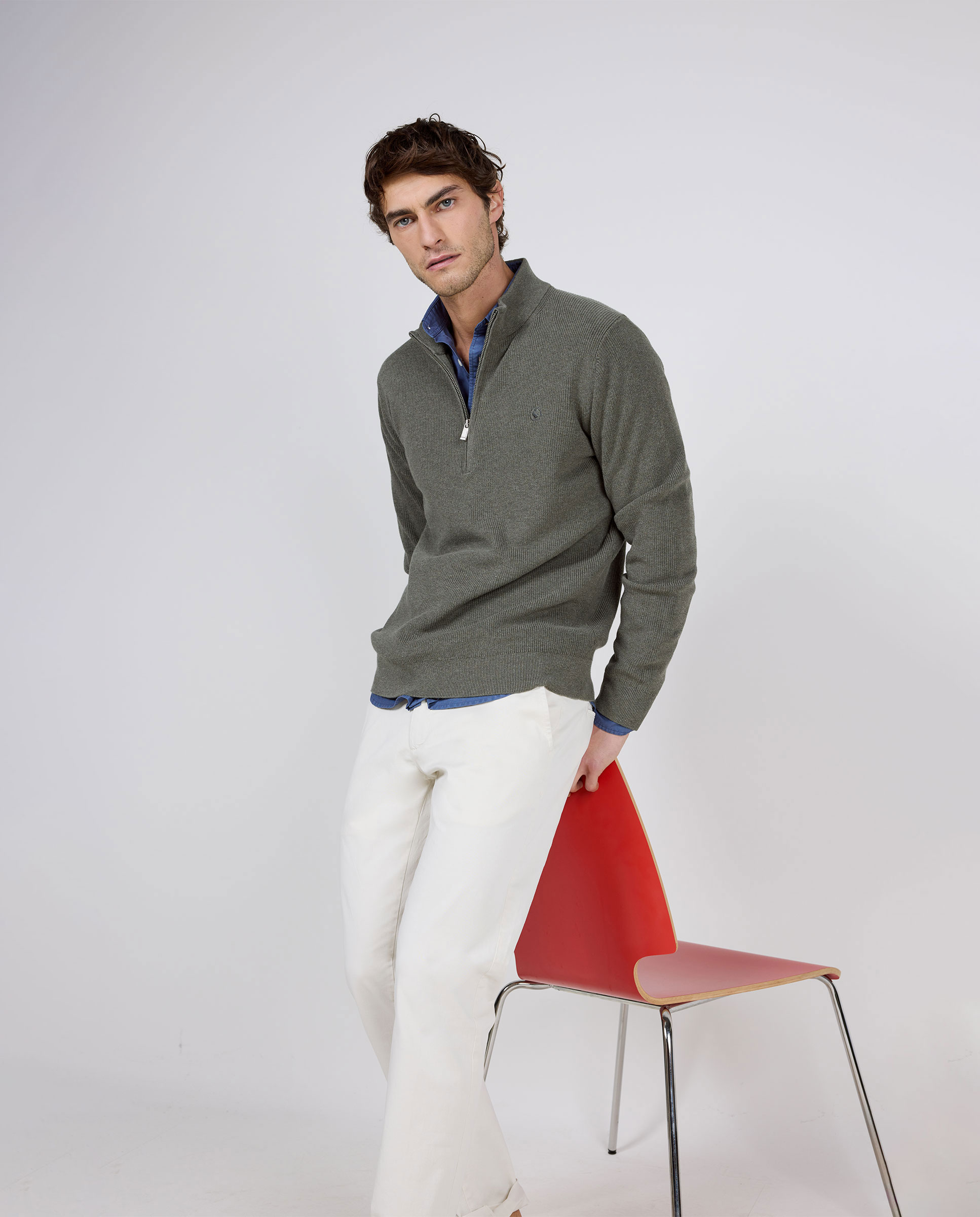 Jersey Punto Inglés Punto Cremallera Verde