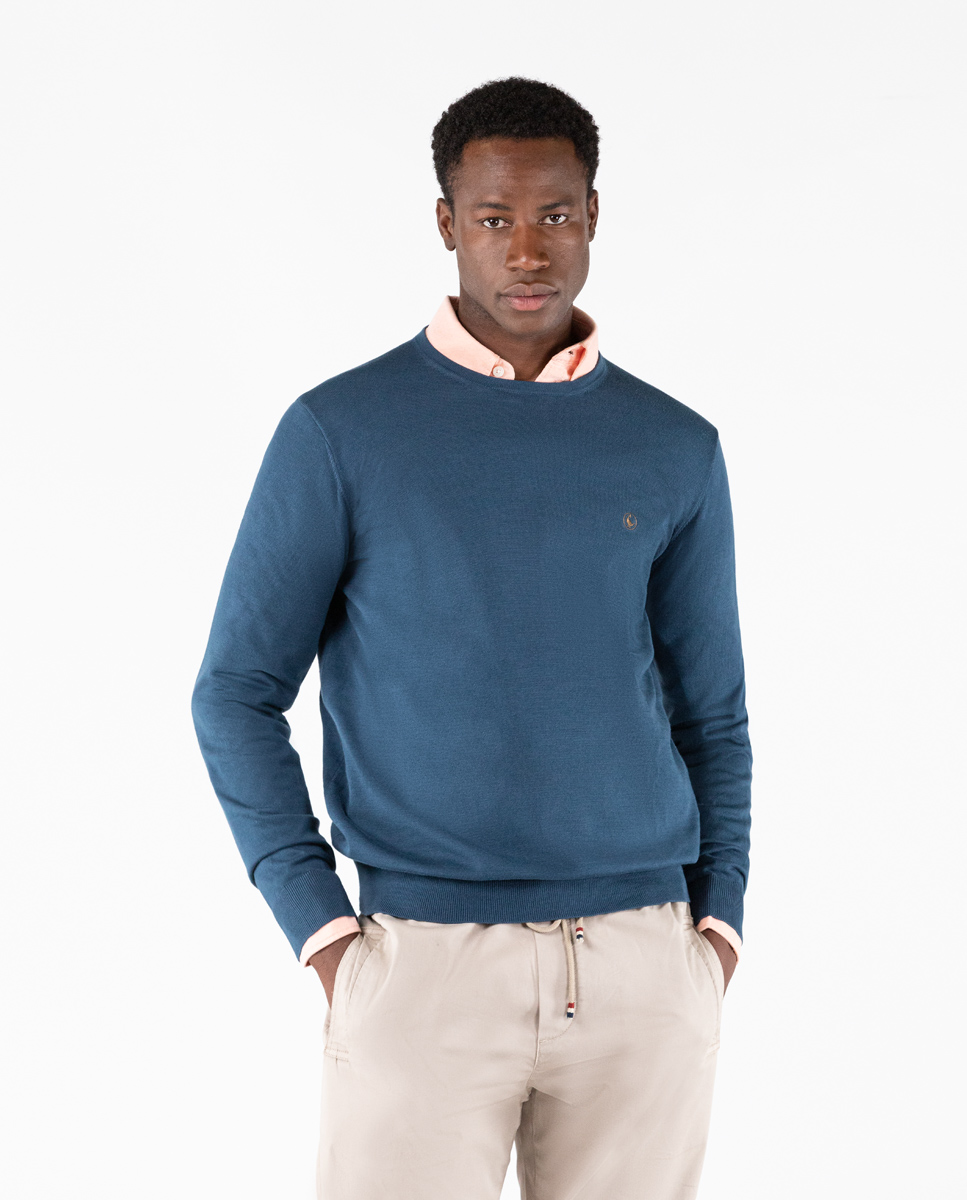 Steel Blue Crew Neck Supima Cotton Jumper