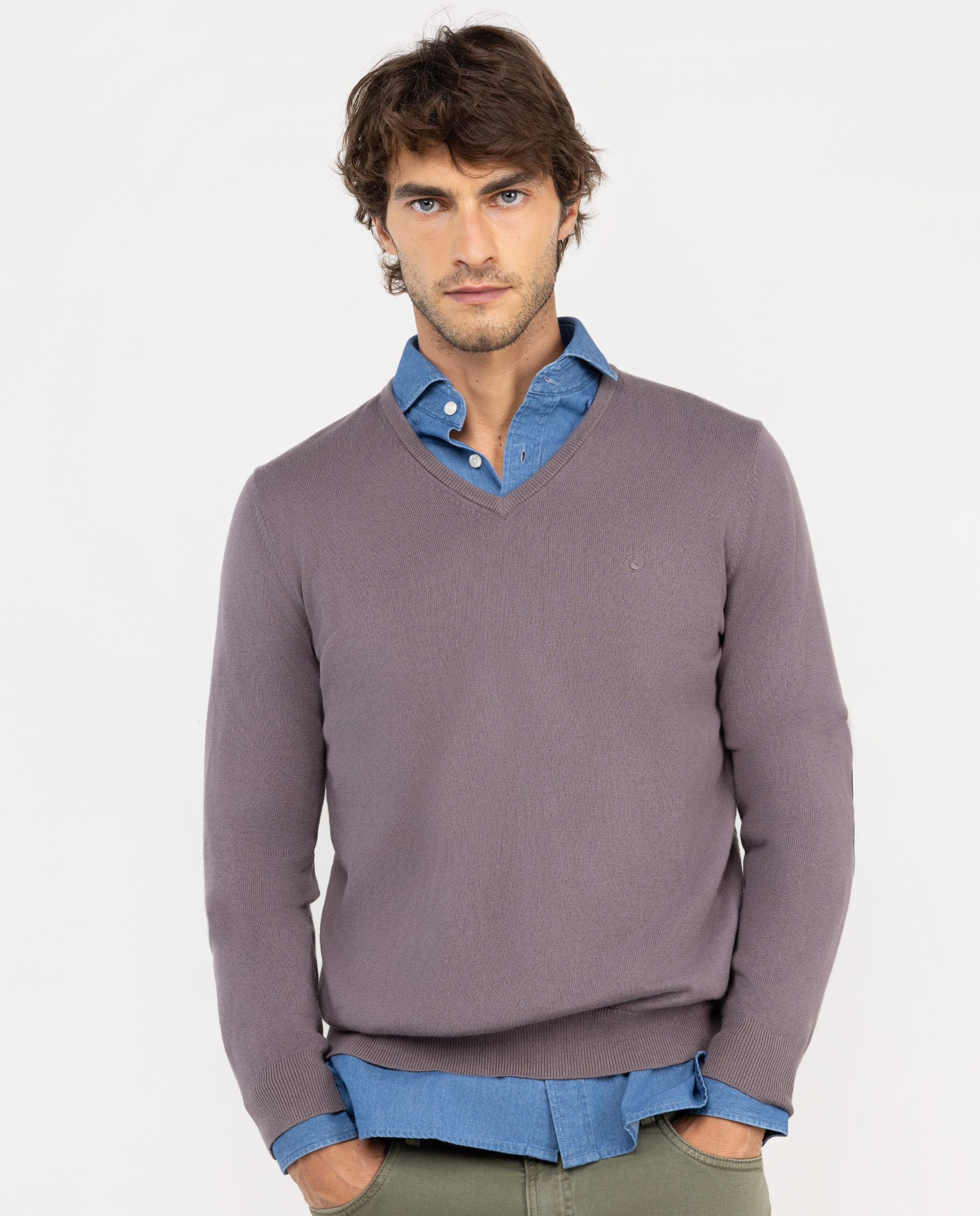 Fig V-Neck Jumper W Elbow Patches