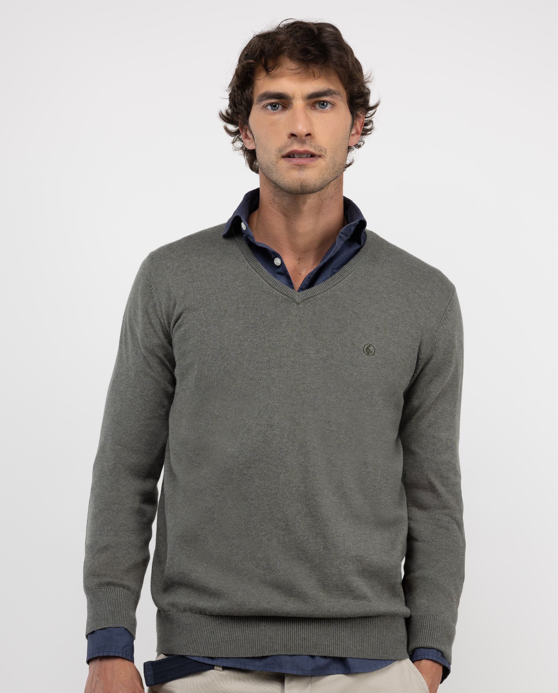 Green V-Neck Jumper W Elbow Patches