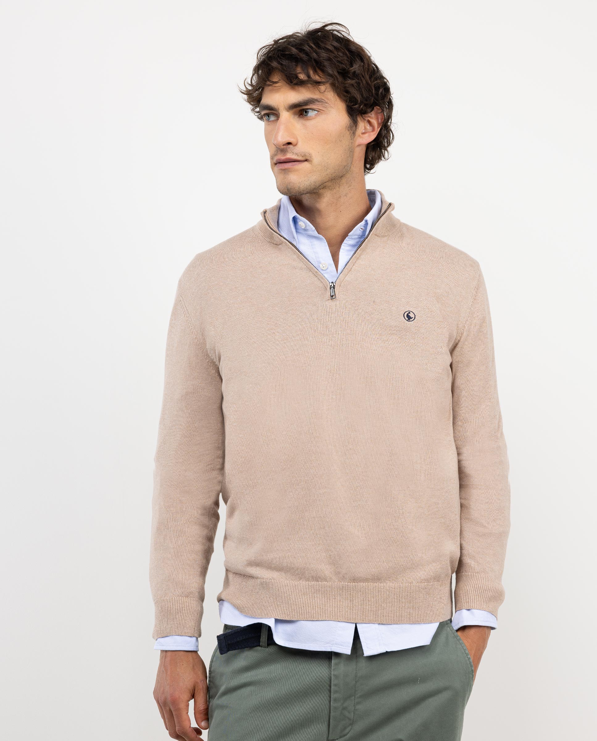 Beige Jumper W Stand Up Collar