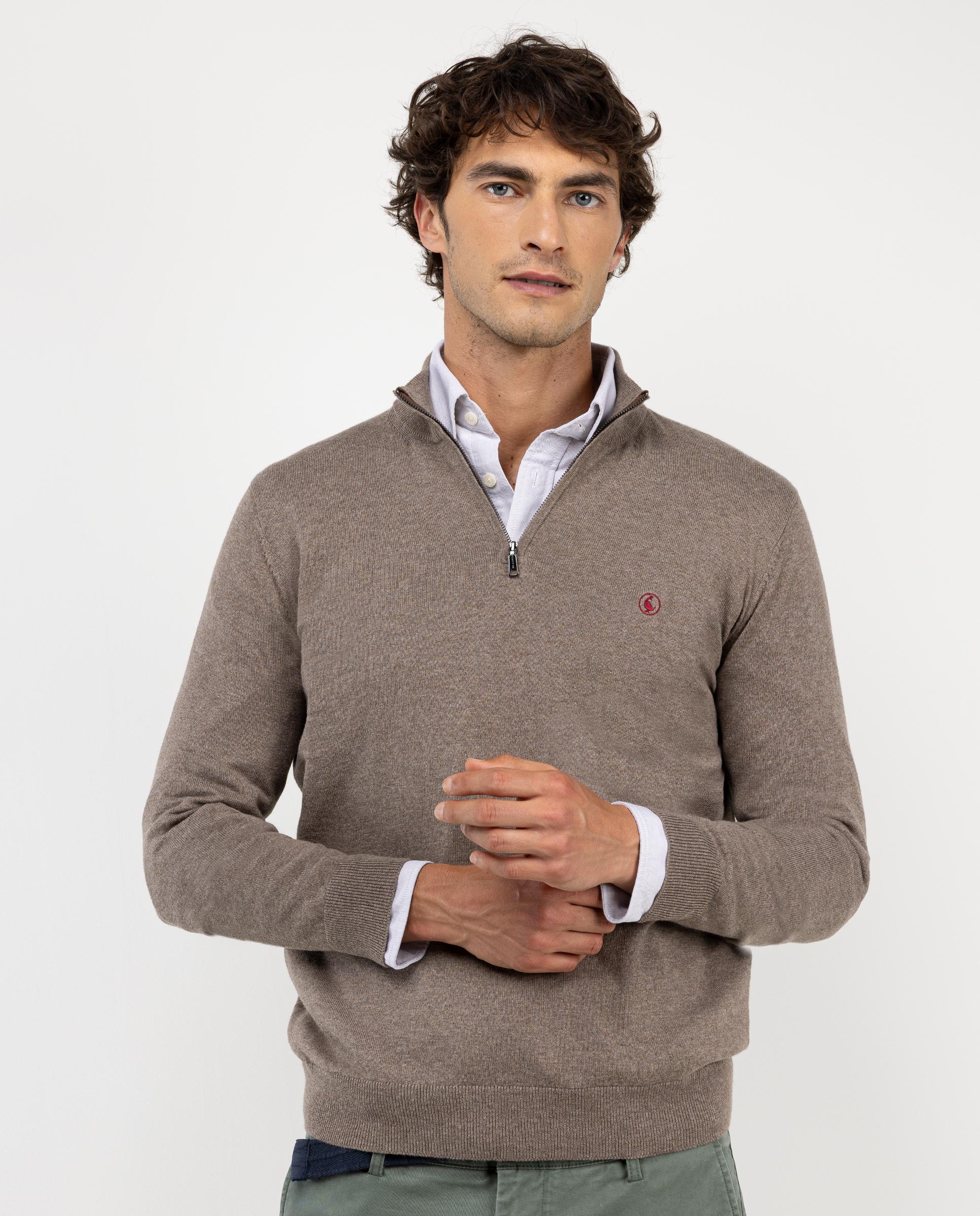 Taupe Jumper W Stand-Up Collar