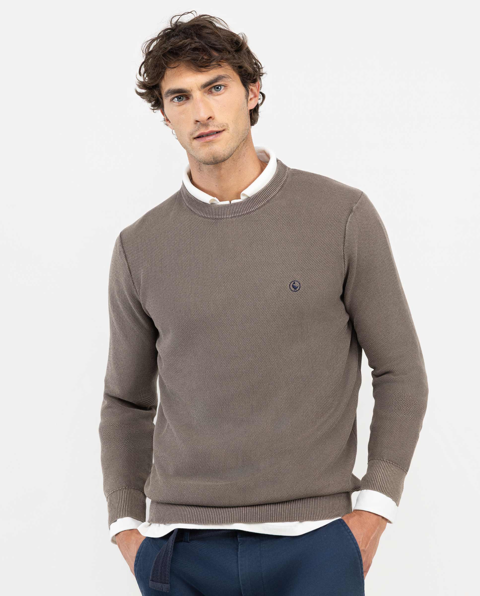 Beige Textured Garment Dyed Jumper