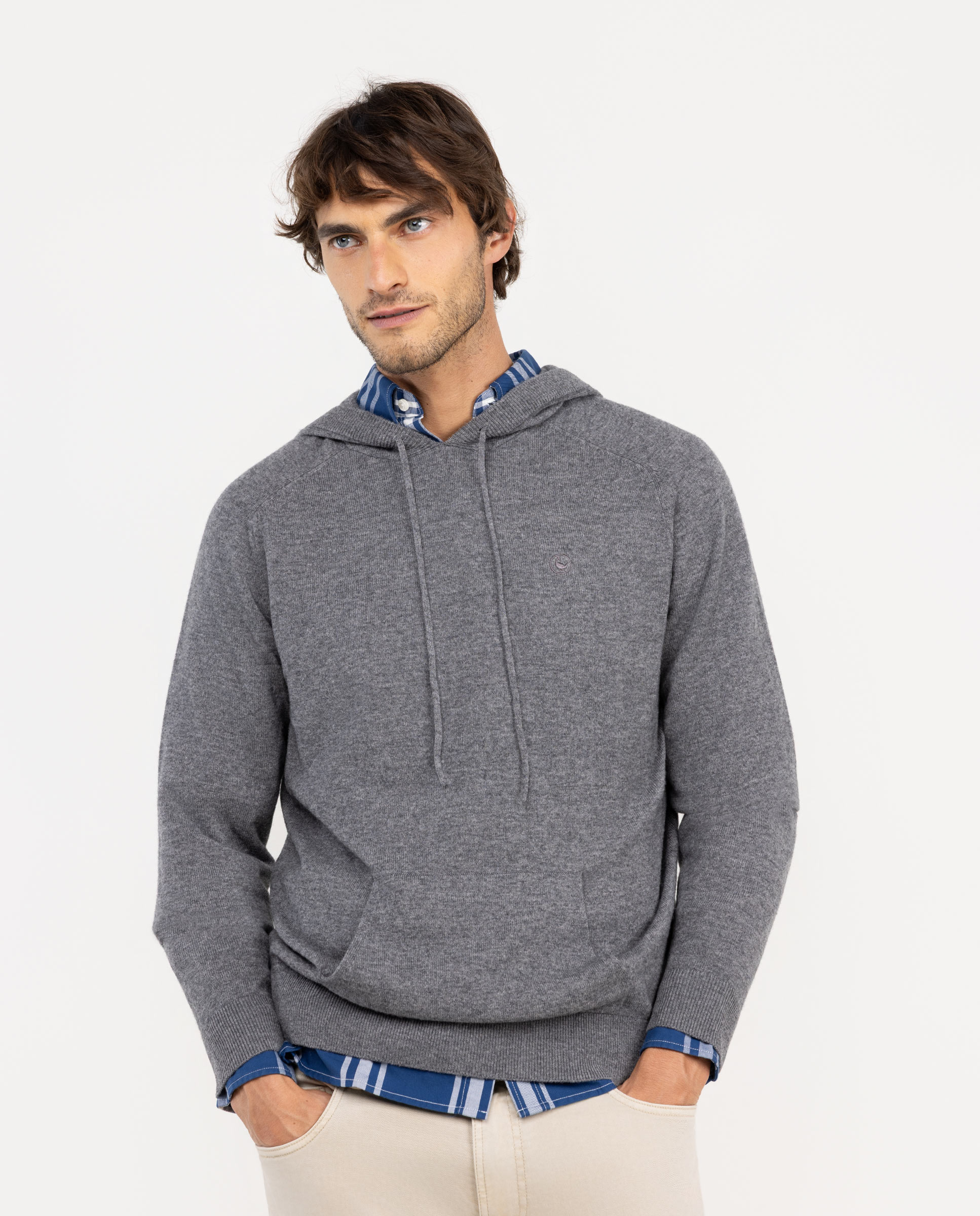 Grey Wool Jumper W Hood