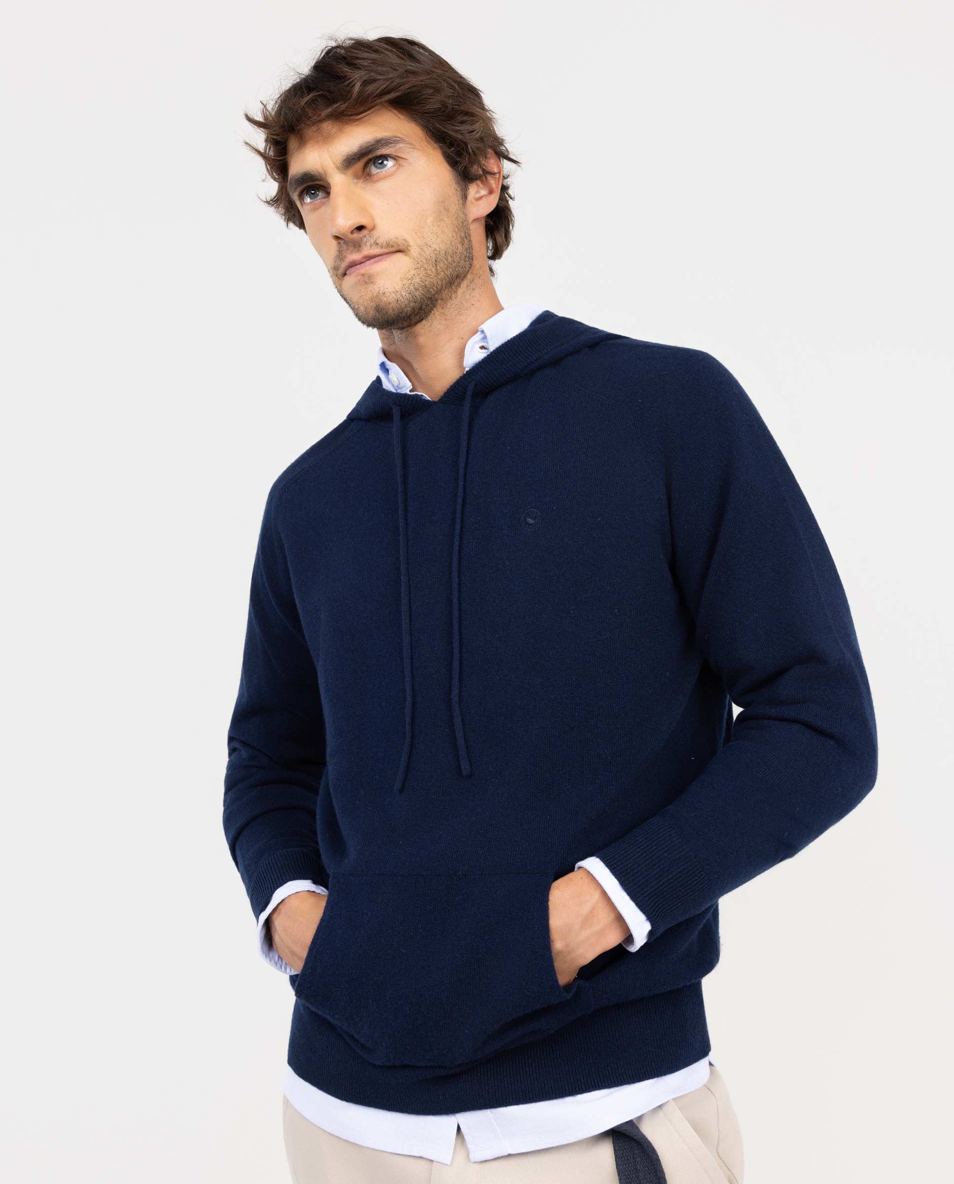 Navy Wool Jumper W Hood