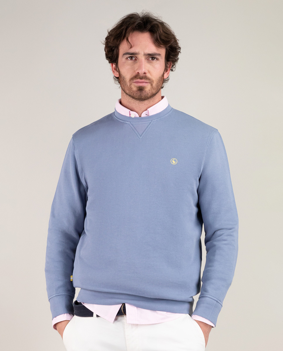 Moletom com gola redonda azul tingido