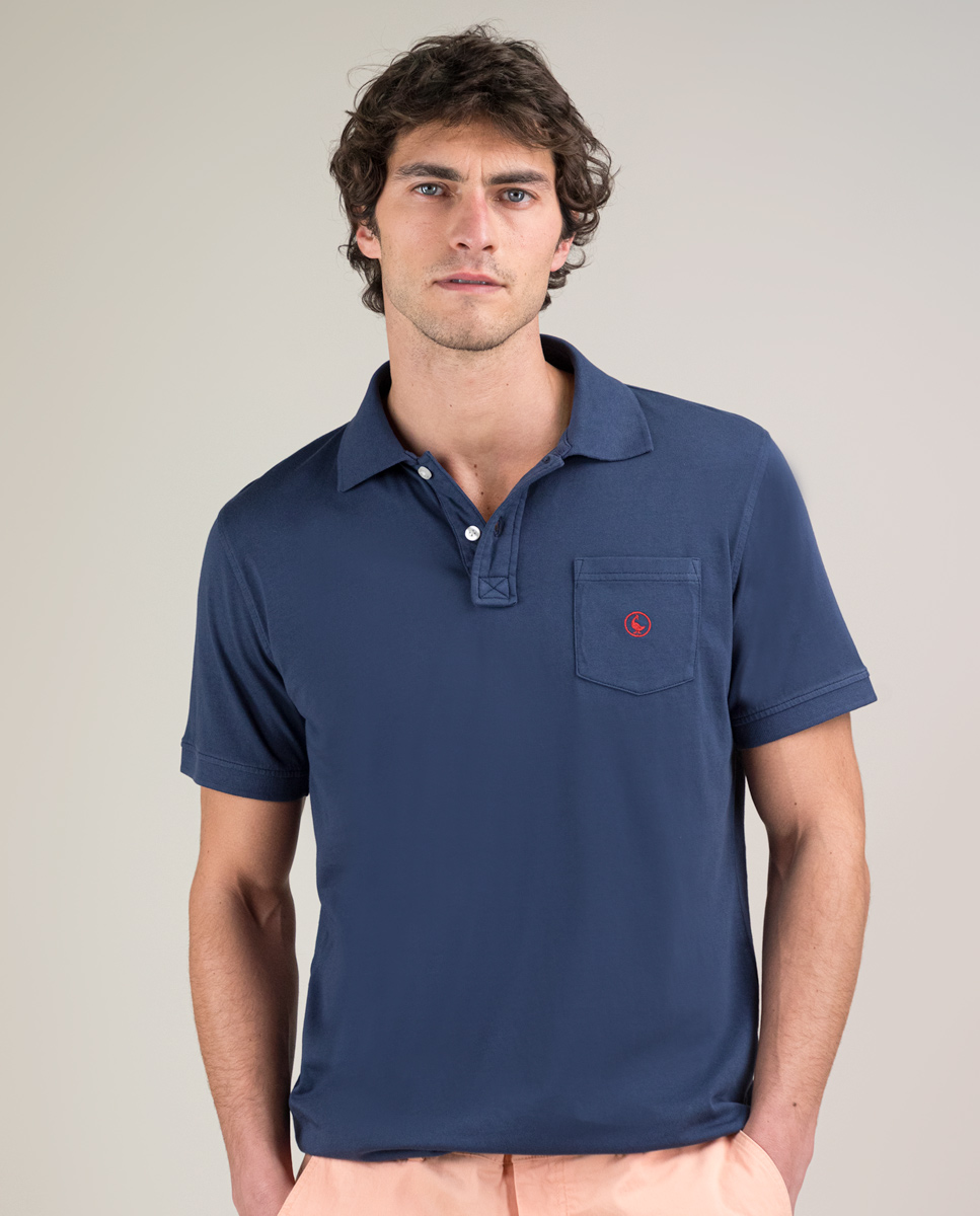Polo Single Jersey Tingido à Mão Marinho