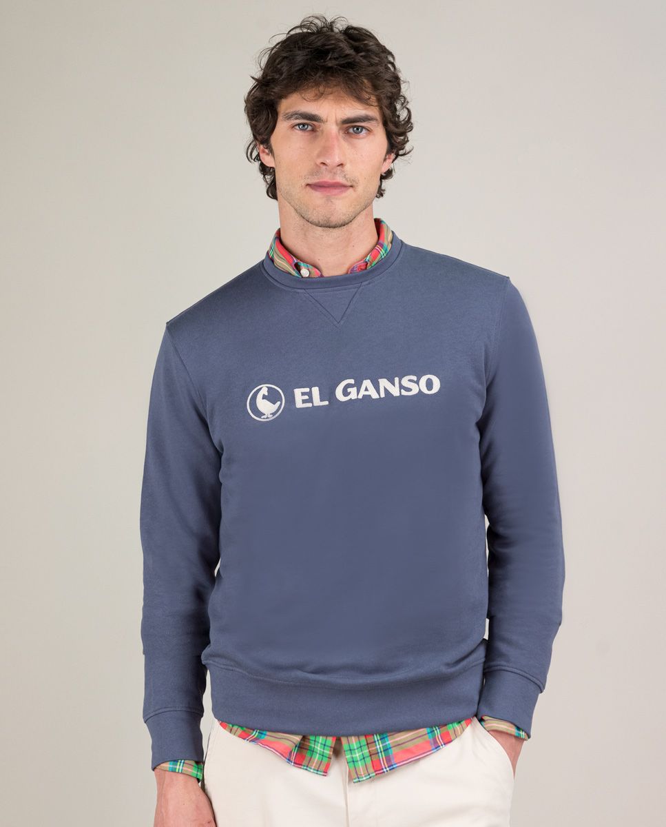 Moletom com gola redonda bordado azul marinho