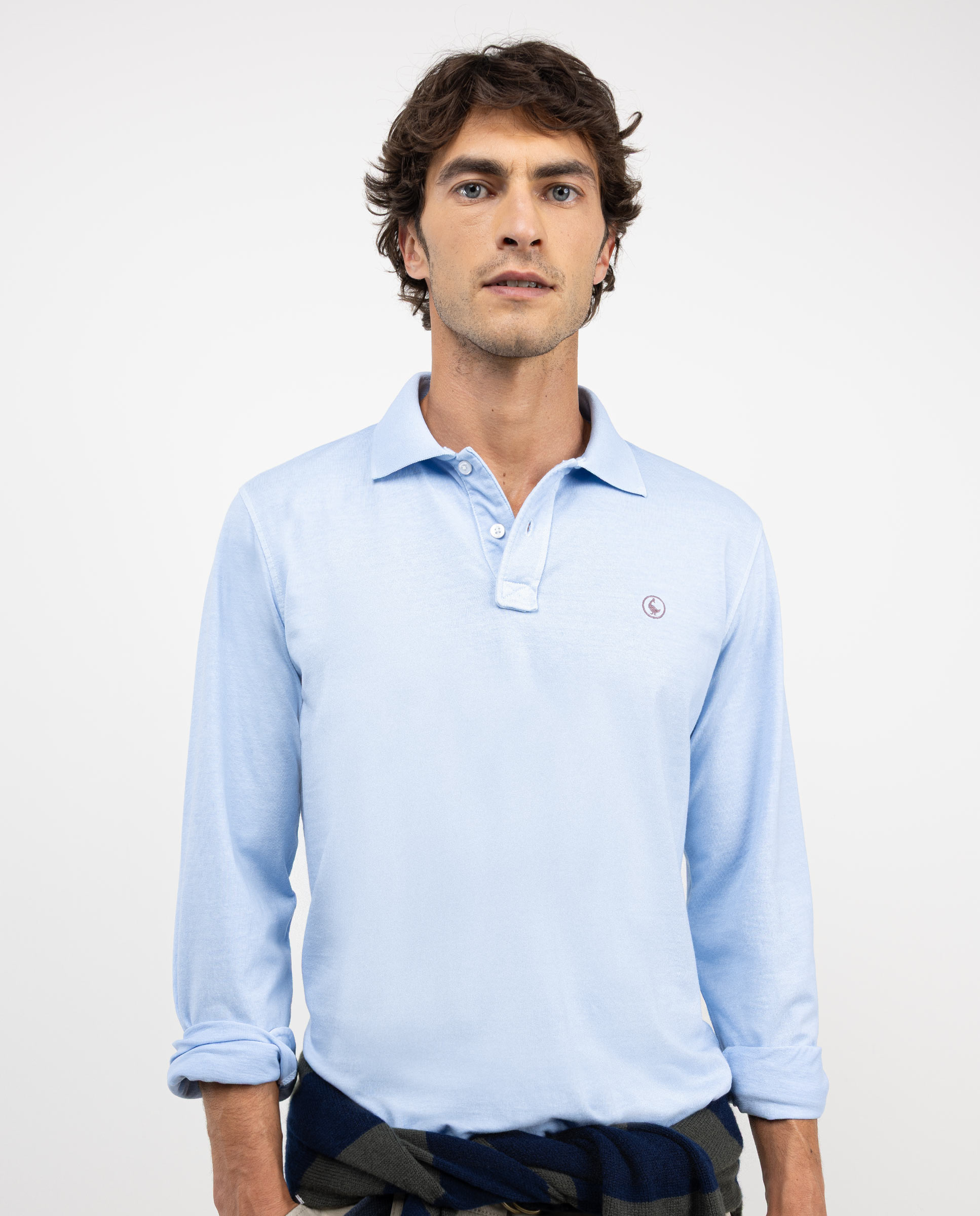 Camisa polo manga comprida jersey azul claro