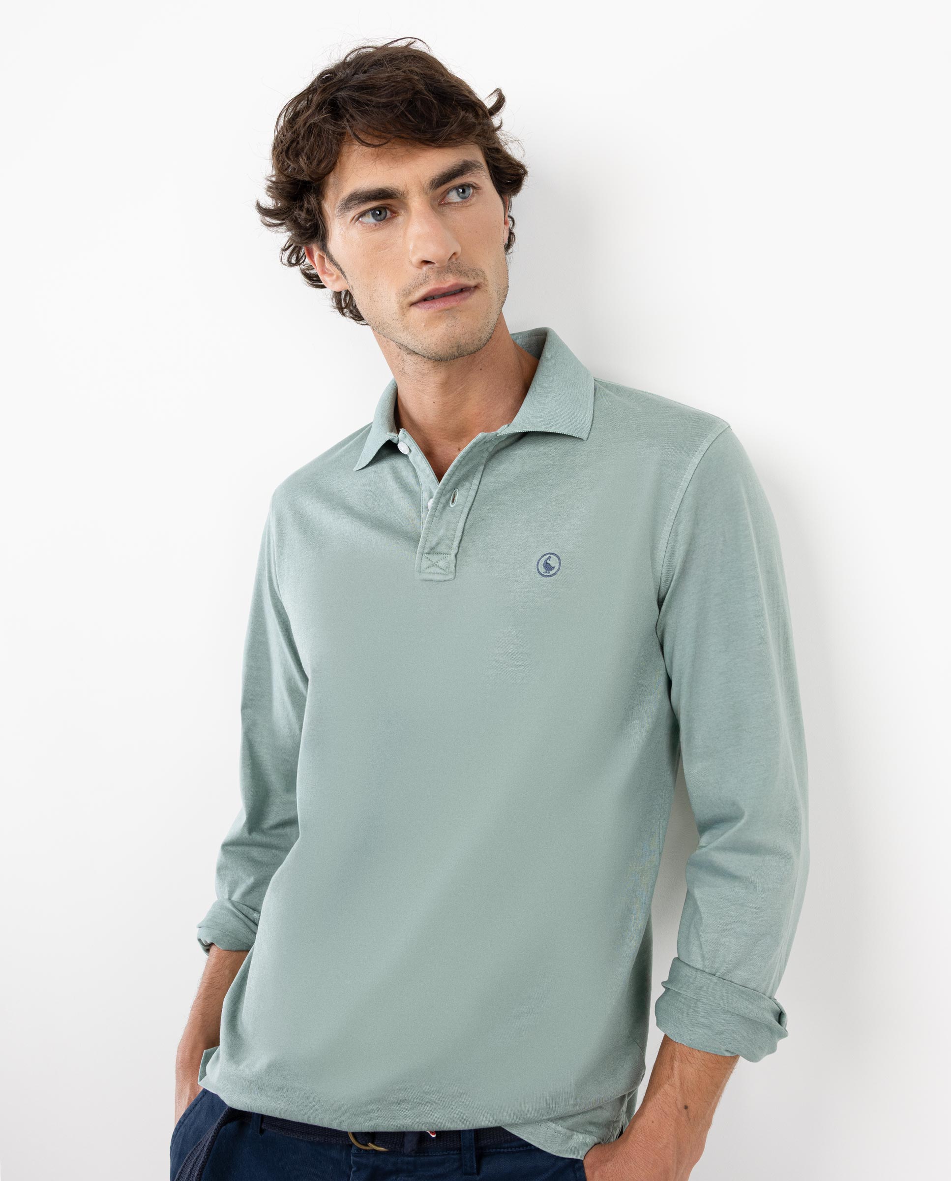Camisa polo manga comprida menta jersey