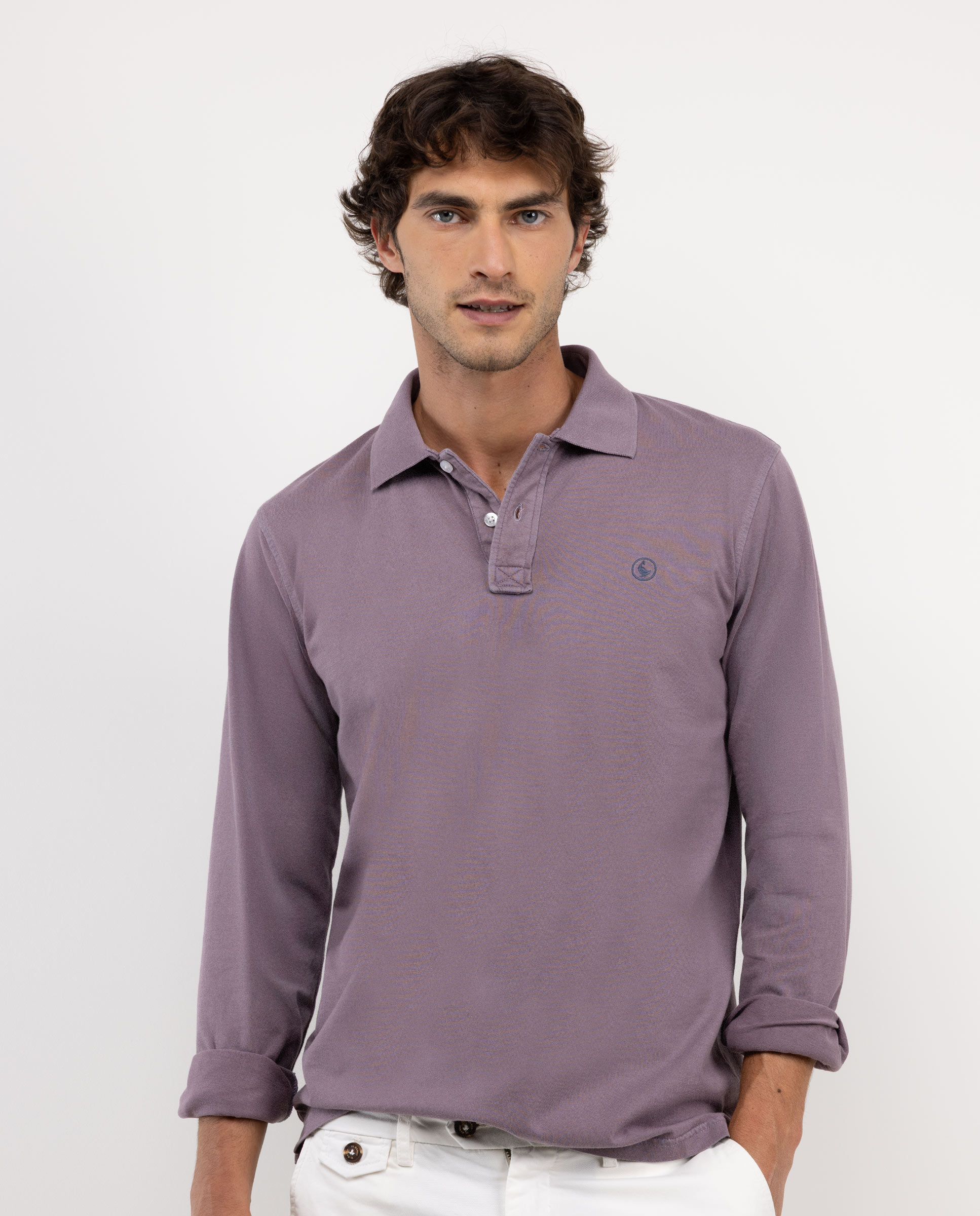 Camisa polo manga comprida berinjela jersey