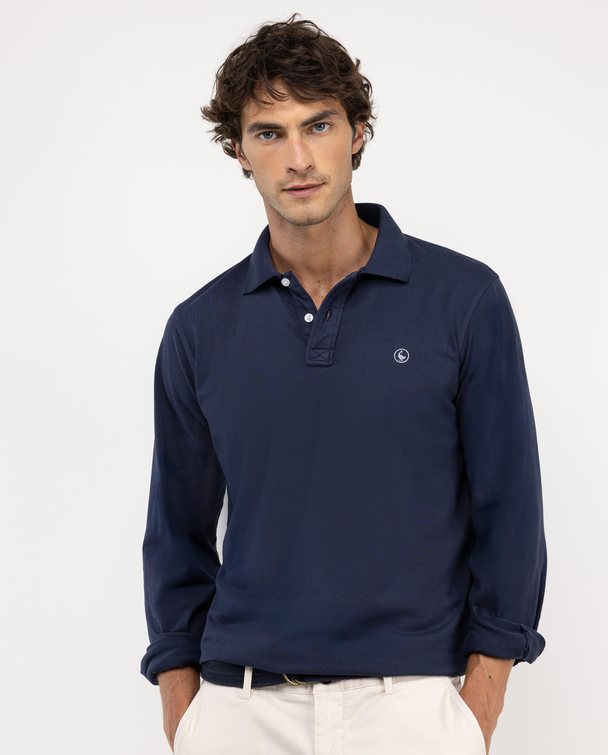 Camisa polo de manga comprida azul marinho