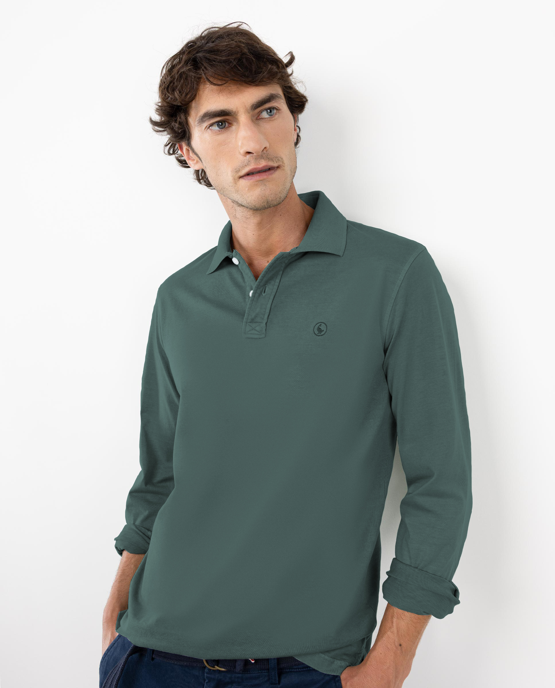 Camisa polo manga comprida verde jersey