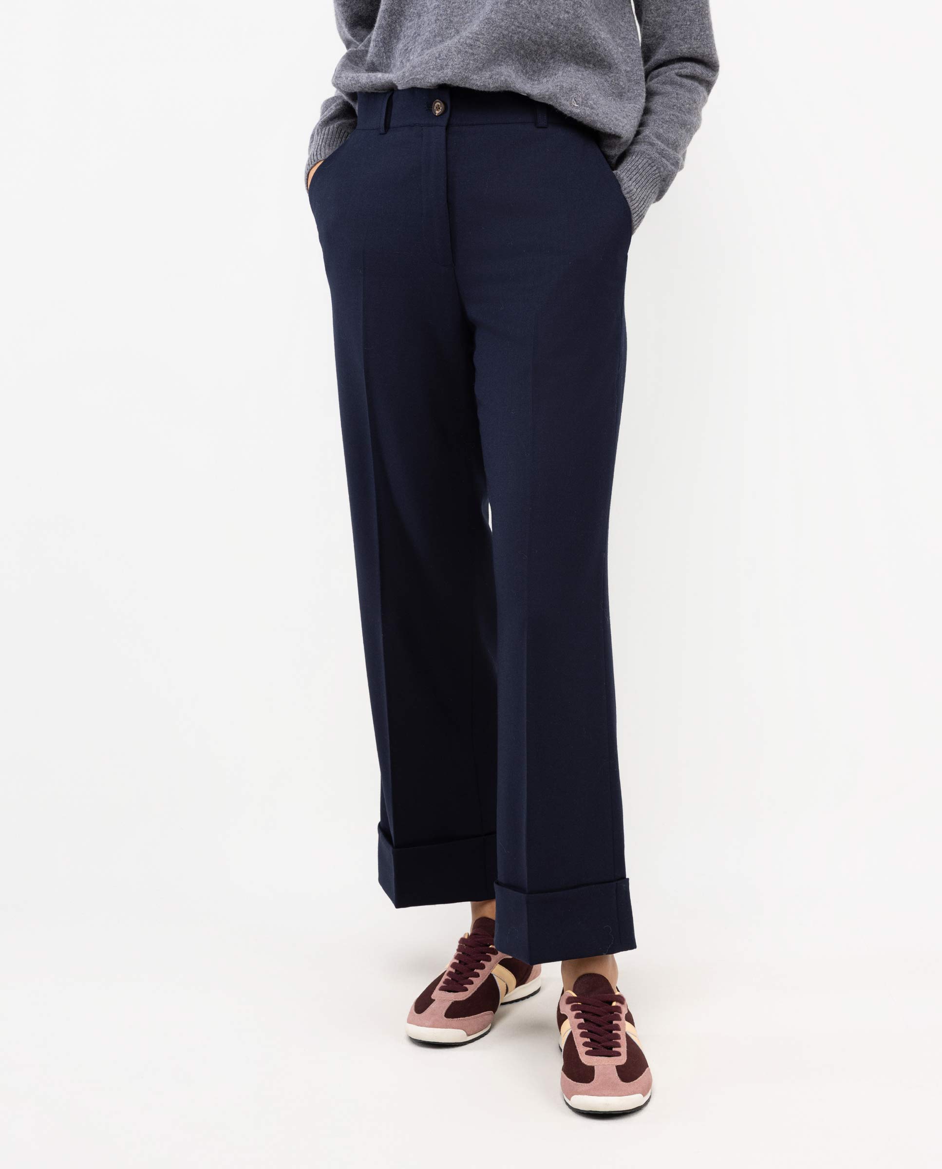 Calças coordenadas azul marinho lisas