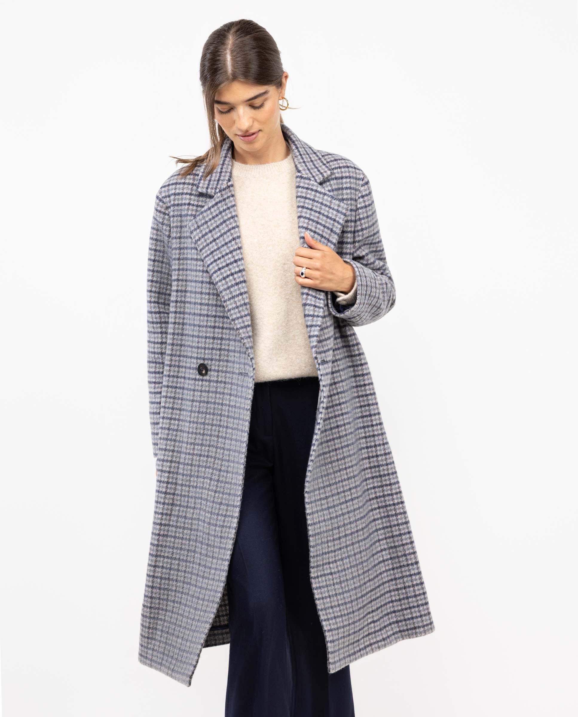Blue Checked Double-Breasted Coat