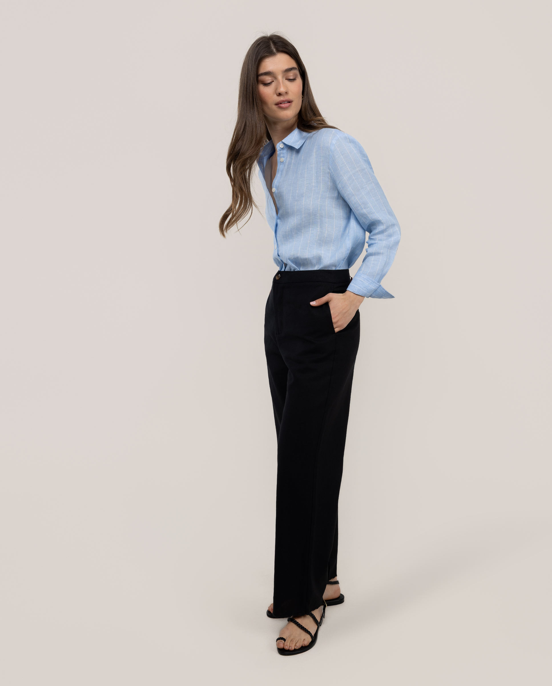 Camisa Rose Lino Celeste