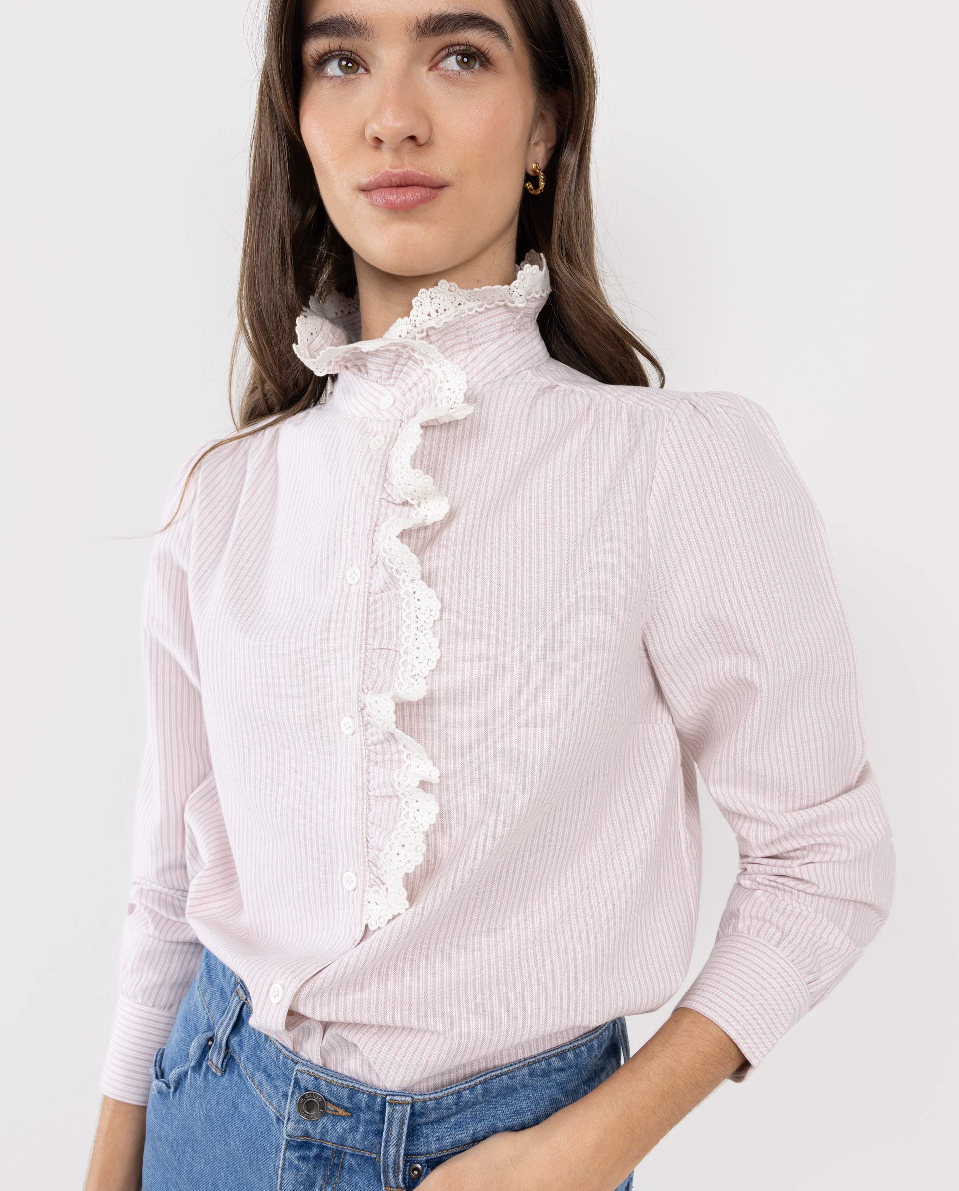 Camisa Louise Volante Rayas Rosa