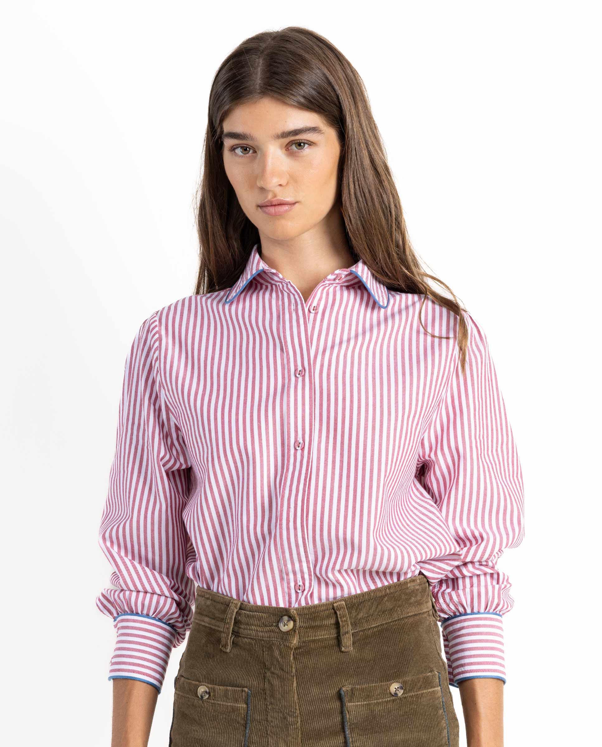 Red Yale Shirt W Pinpoint Stripes