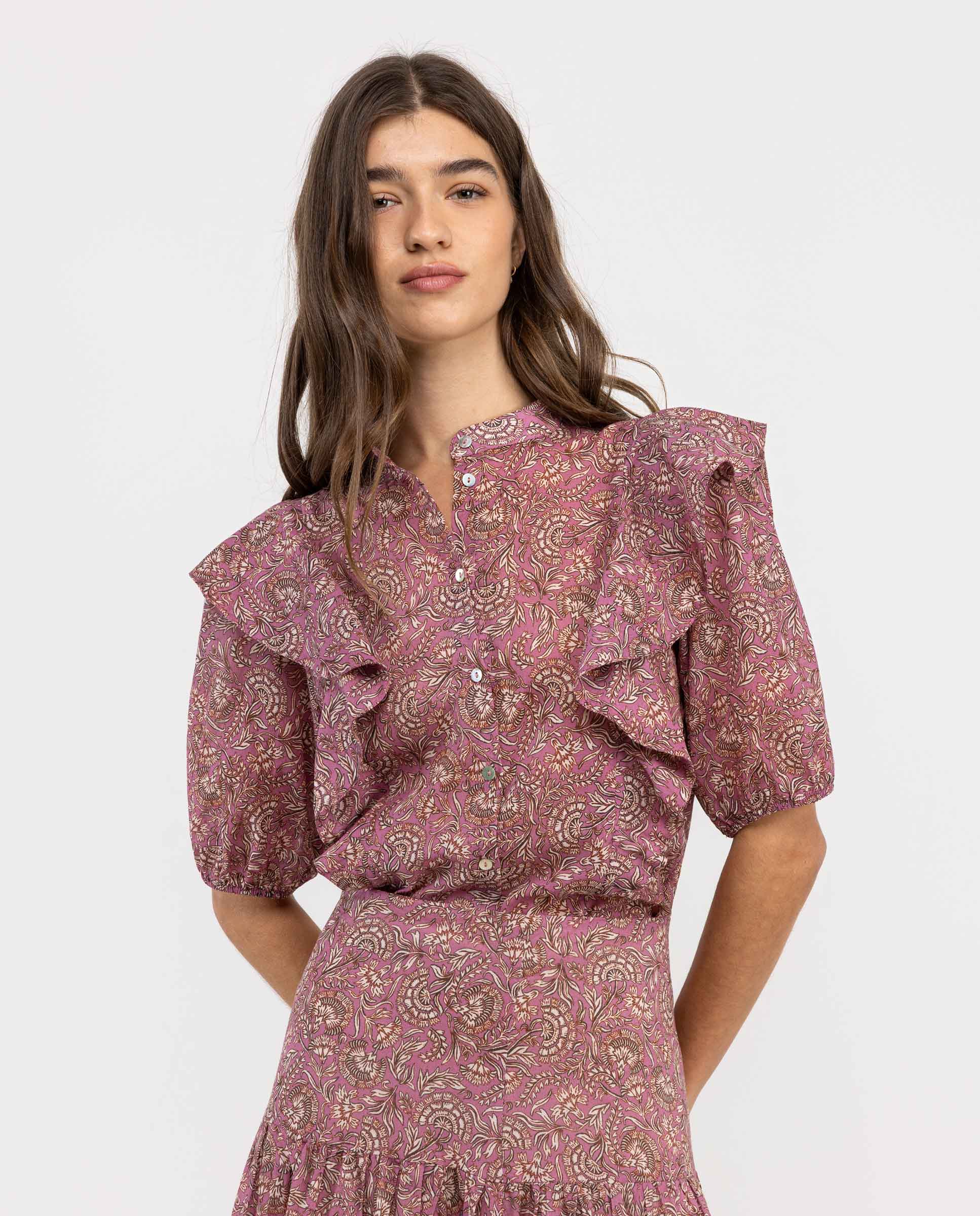 Pink Ruffle Printed Shirt