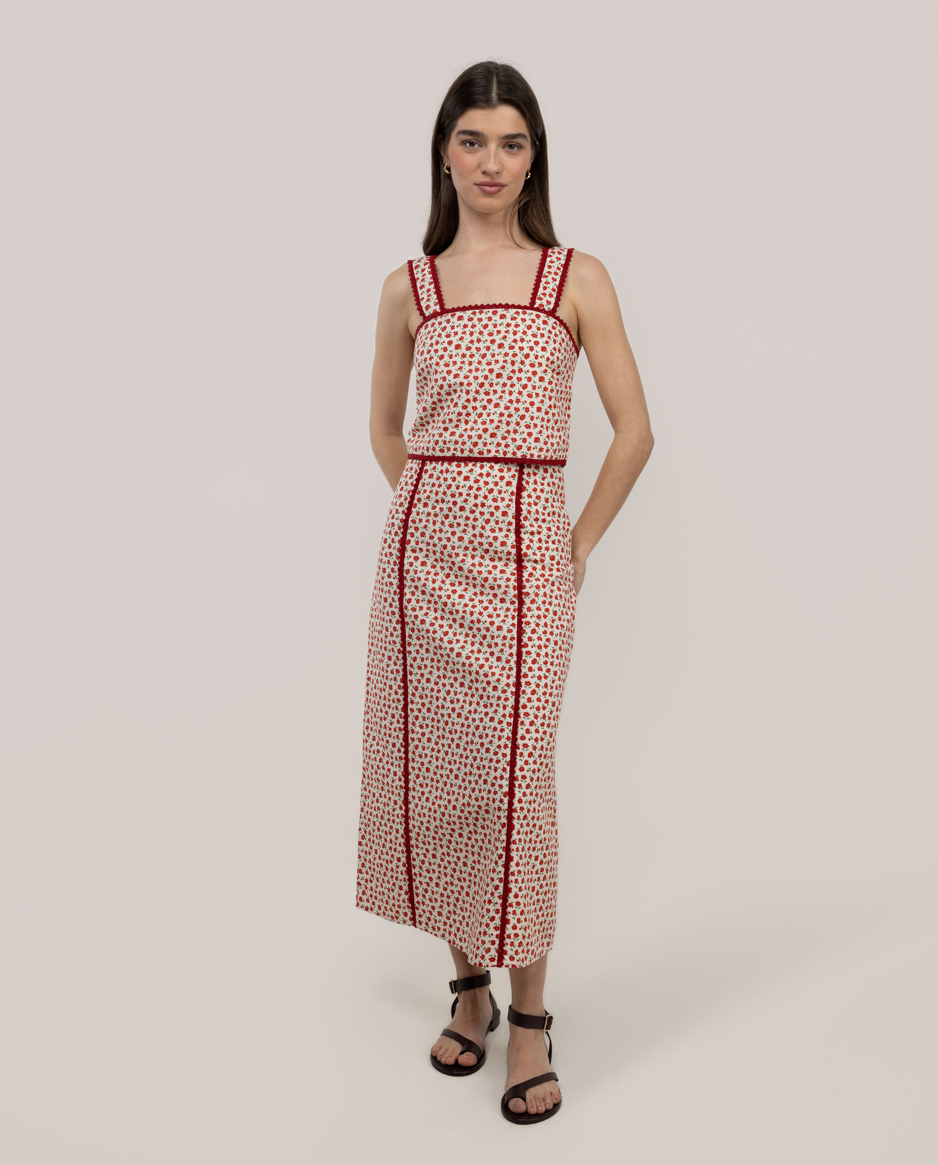 Lena Midi Skirt with Flower Print